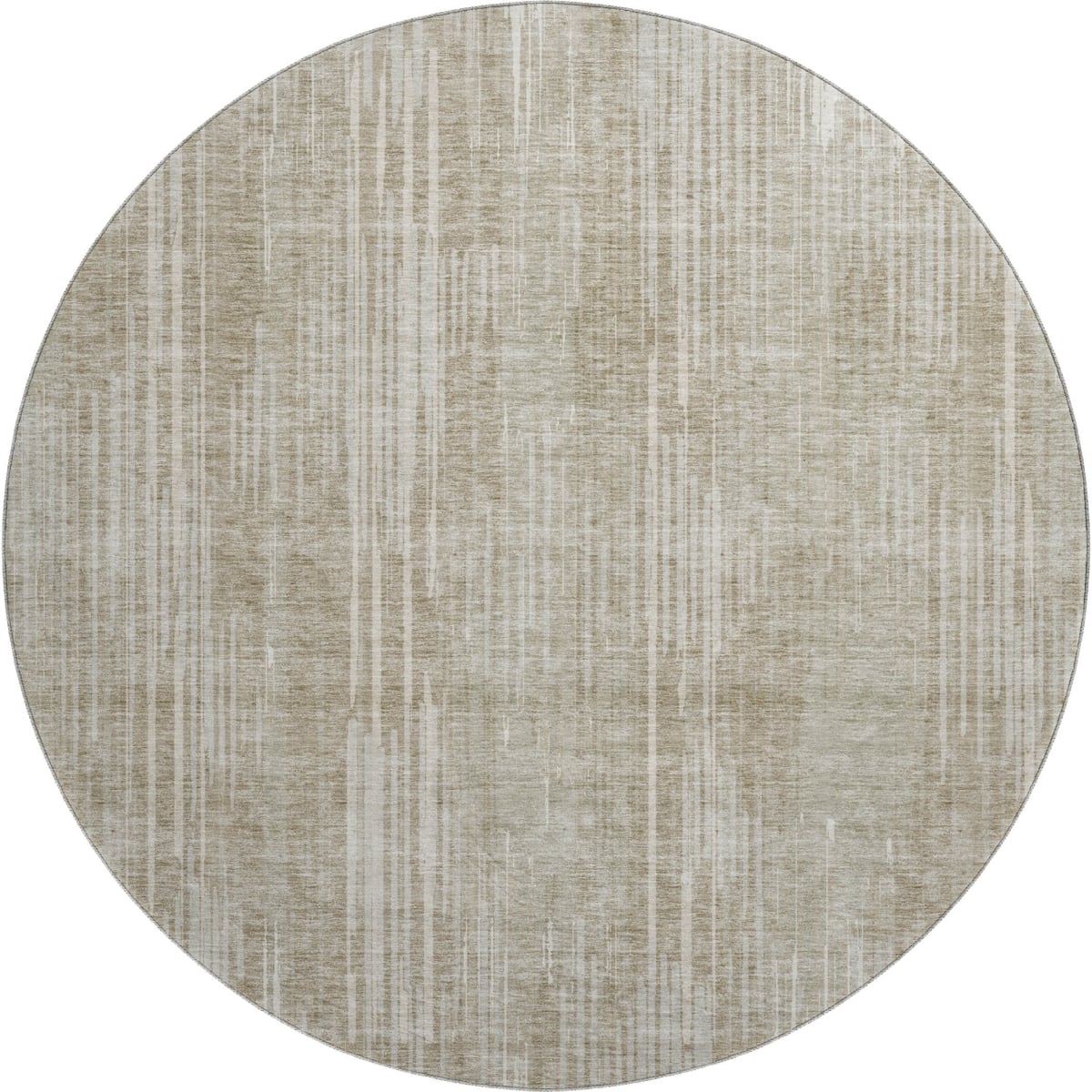 670991 8 ft. Beige & Taupe Striped Transitional Washable Round Area Rug with UV Protection