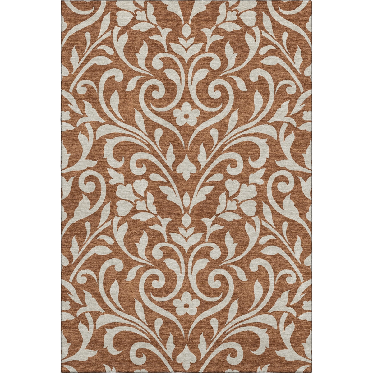 669636 10 x 14 ft. Rust & Beige Floral Transitional Washable Machine Made Rectangle Area Rug with UV Protection