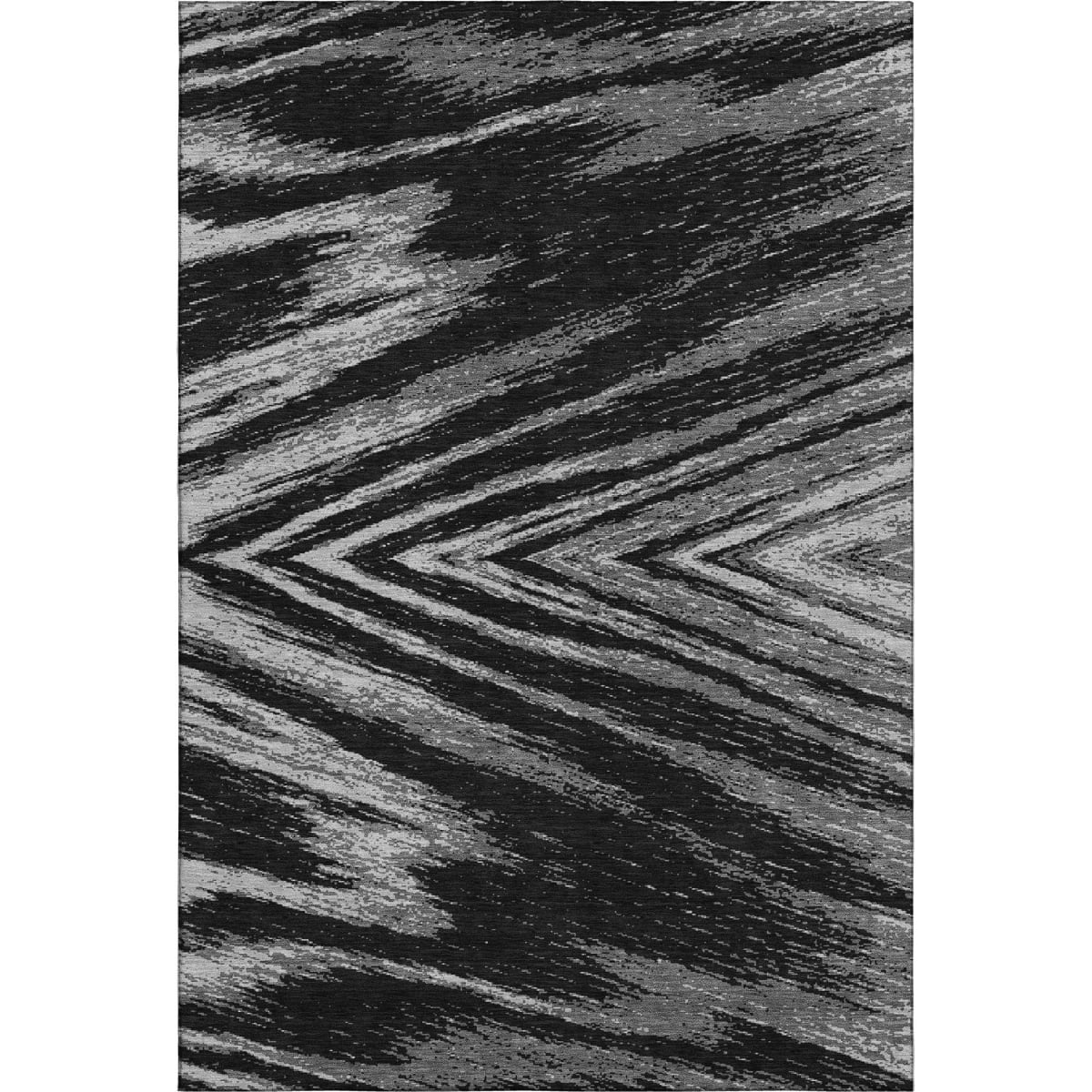 669674 5 x 8 ft. Black & Gray Abstract Washable Machine Made Rectangle Area Rug with UV Protection