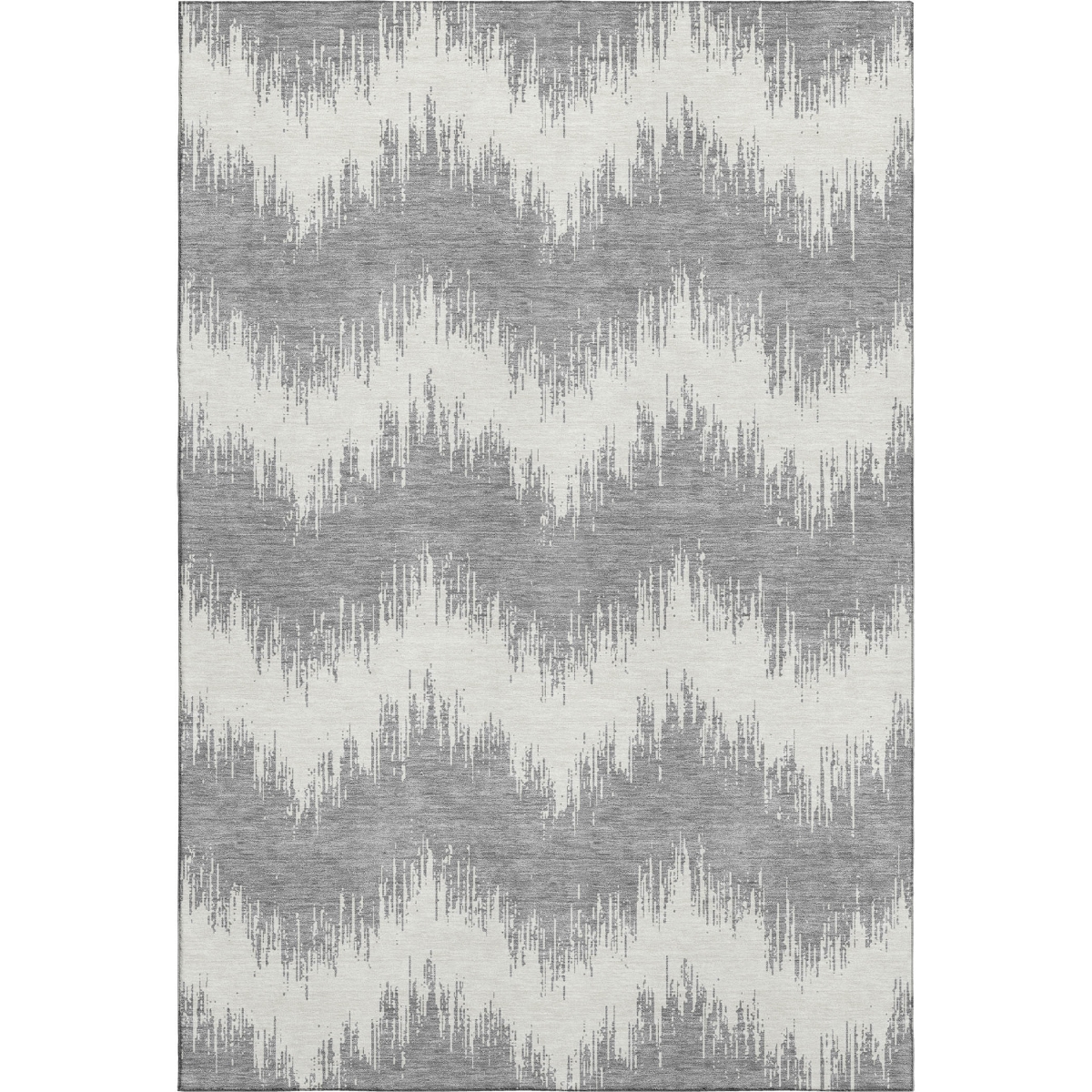 669955 10 x 14 ft. Gray & Ivory Chevron Transitional Washable Machine Made Rectangle Area Rug with UV Protection