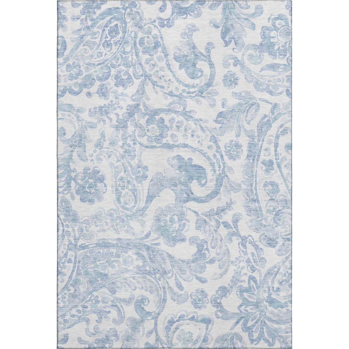 667012 10 x 14 ft. Sky Blue & Ivory Paisley Washable Machine Made Rectangle Area Rug with UV Protection