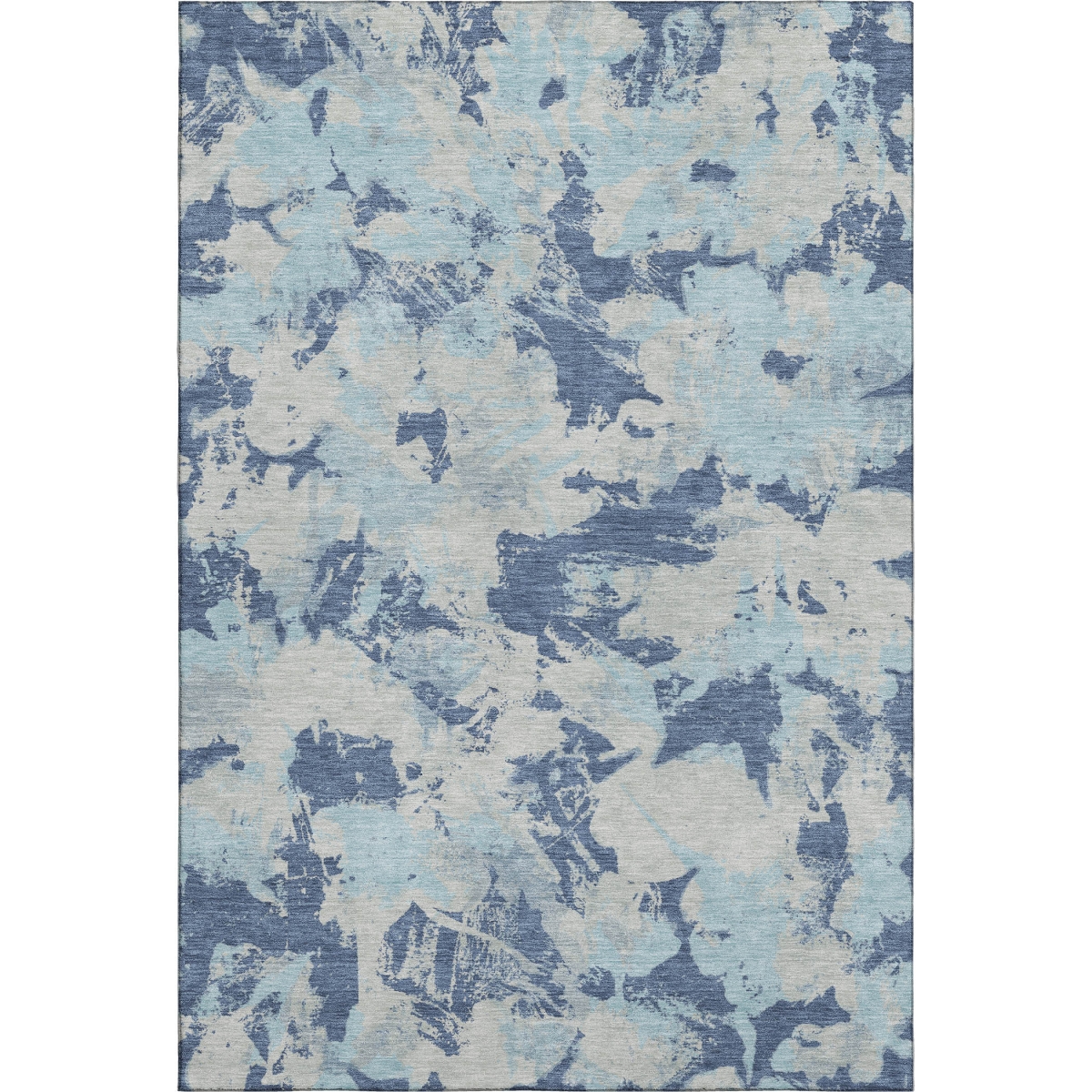 670347 5 x 8 ft. Navy Blue, Silver & Sky Blue Floral Washable Machine Made Rectangle Area Rug with UV Protection