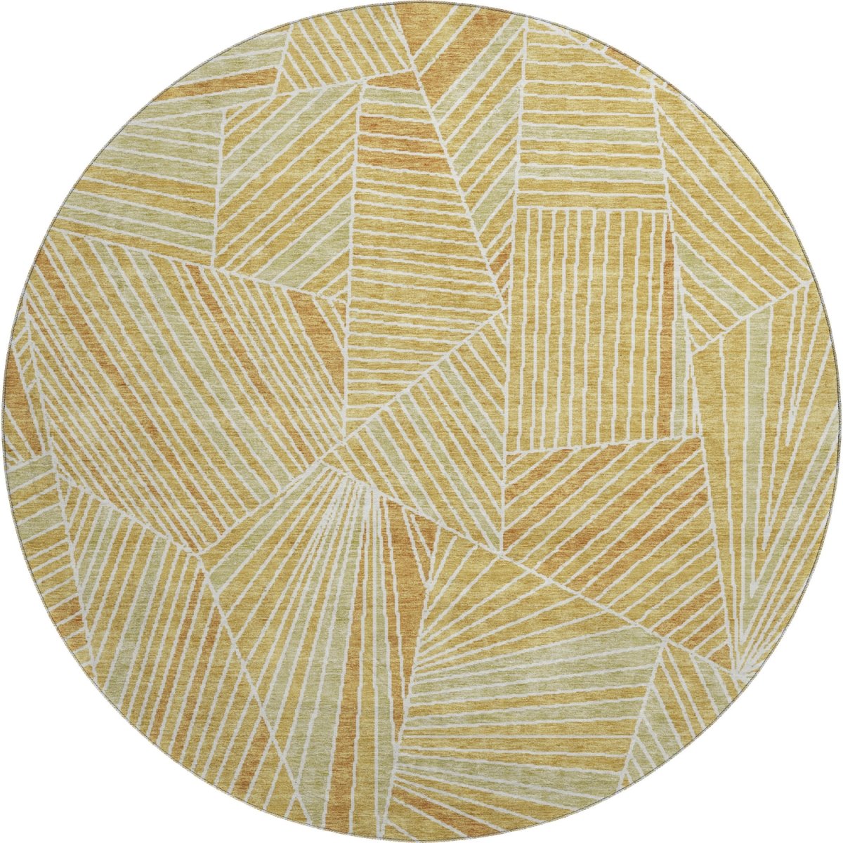 672758 8 ft. Gold & Beige Geometric Transitional Washable Round Area Rug with UV Protection