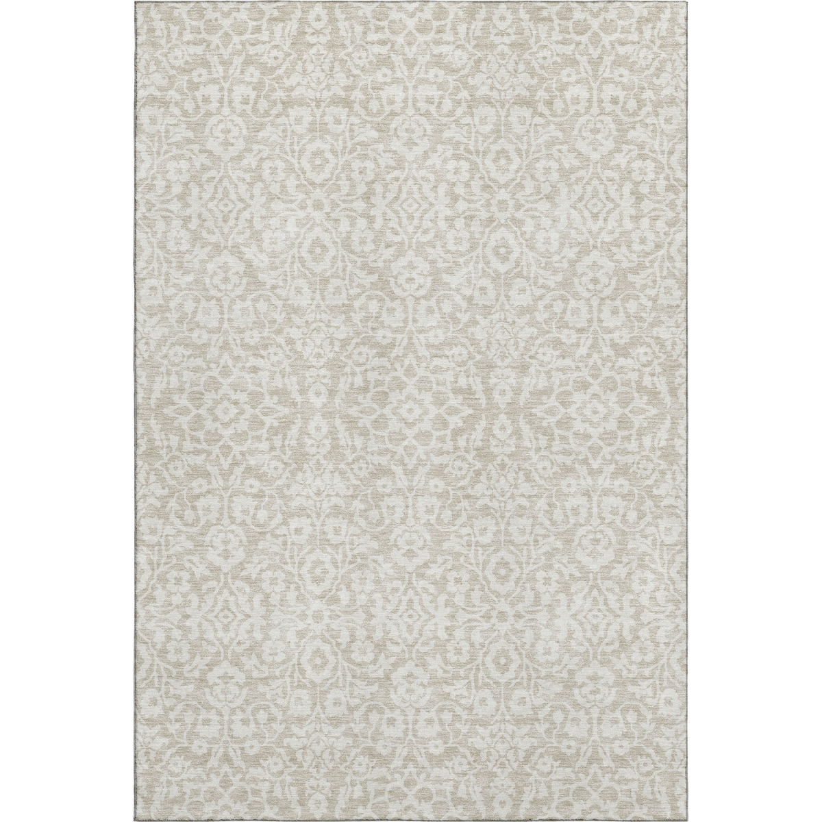 673103 10 x 14 ft. Beige & Ivory Damask Traditional Washable Machine Made Rectangle Area Rug with UV Protection