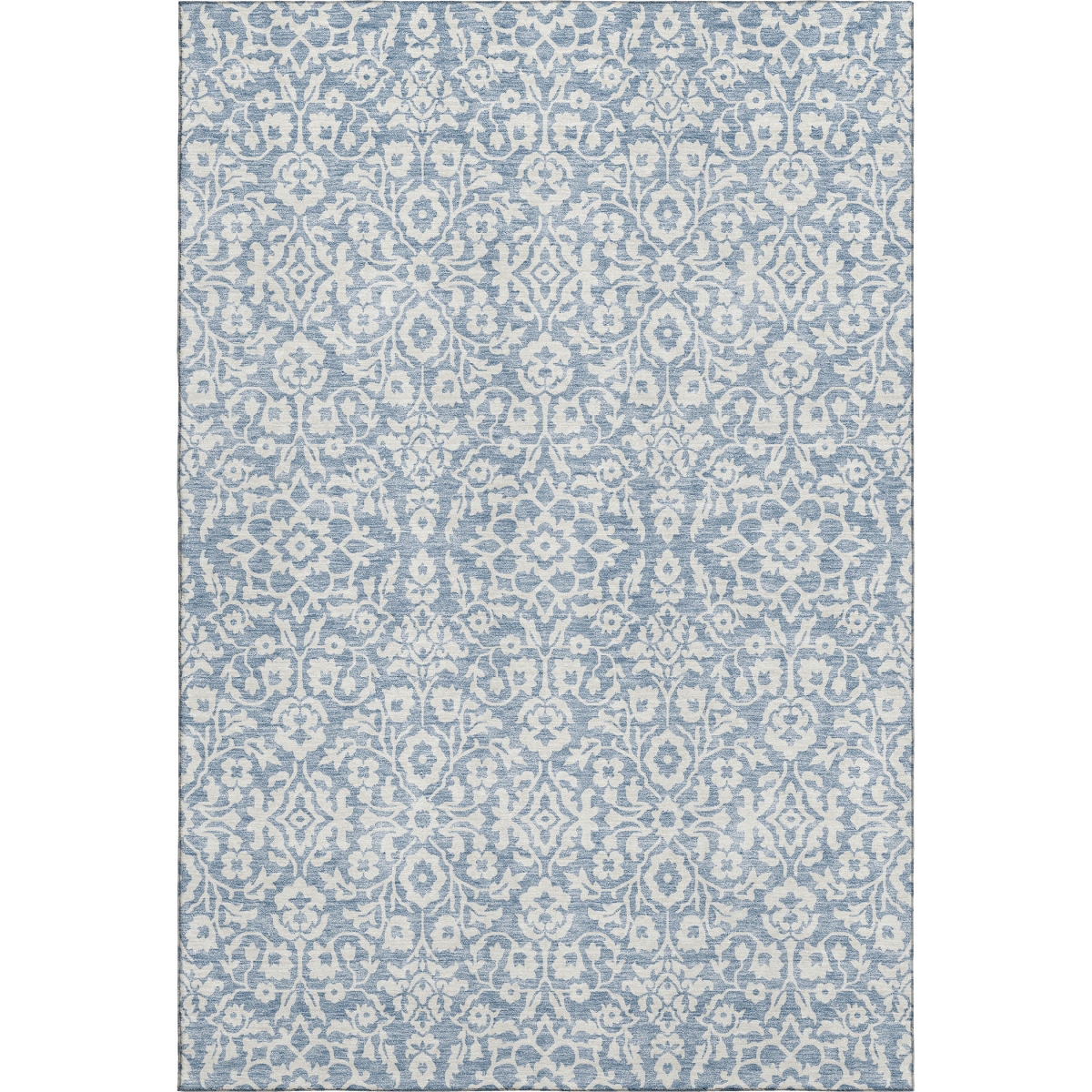 673114 9 x 12 ft. Denim Blue & Ivory Damask Washable Machine Made Rectangle Area Rug with UV Protection