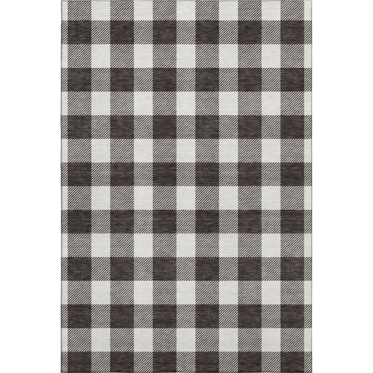 673357 10 x 14 ft. Black & Ivory Plaid Transitional Washable Machine Made Rectangle Area Rug with UV Protection