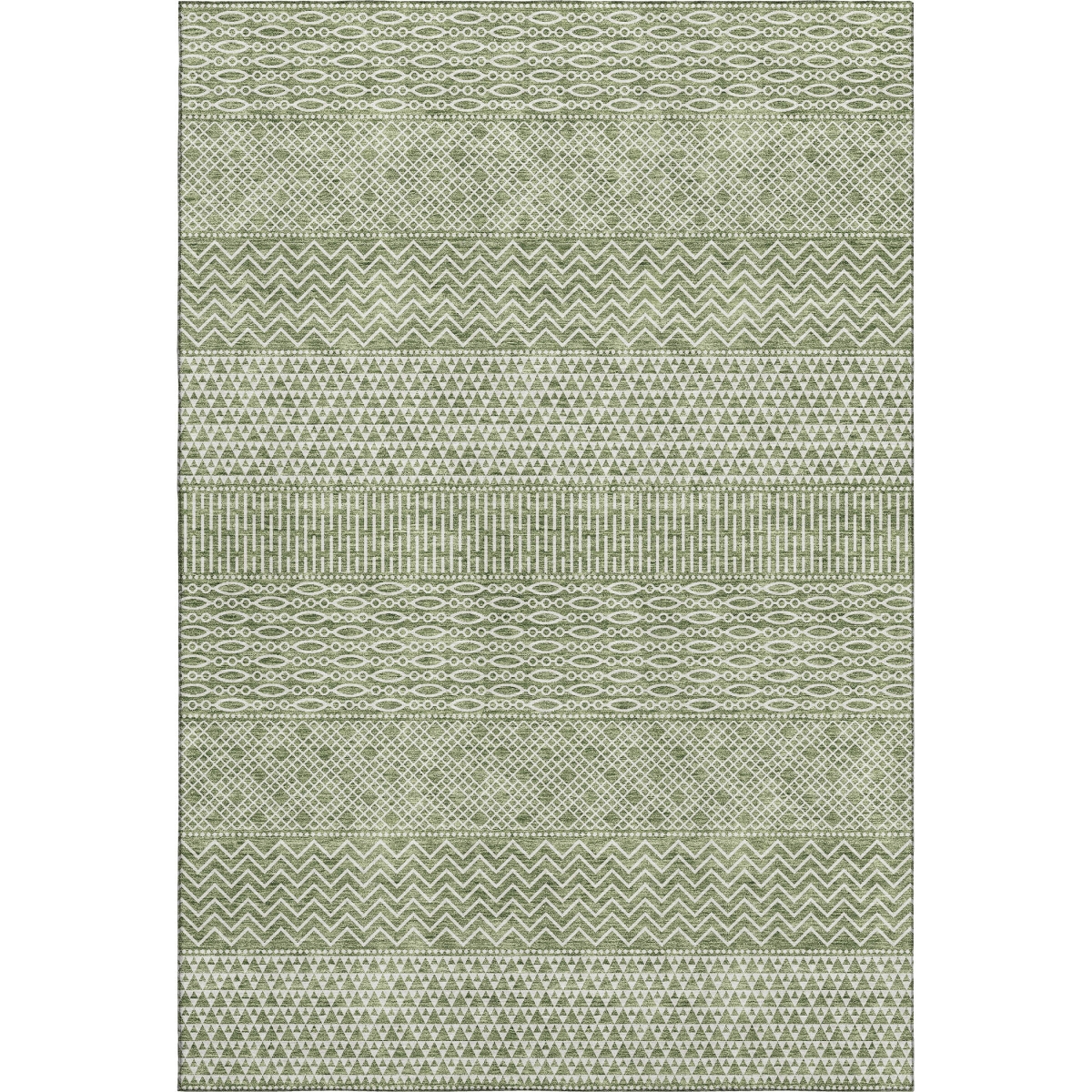 674789 9 x 12 ft. Green & Ivory Striped Transitional Washable Machine Made Rectangle Area Rug with UV Protection
