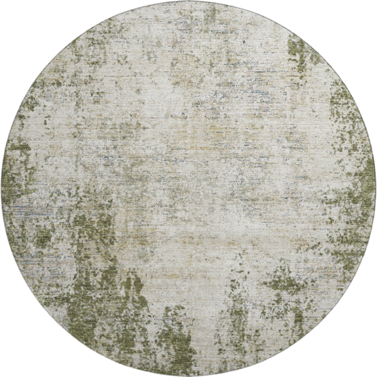 674859 8 ft. Olive Green & Ivory Abstract Transitional Washable Round Area Rug with UV Protection