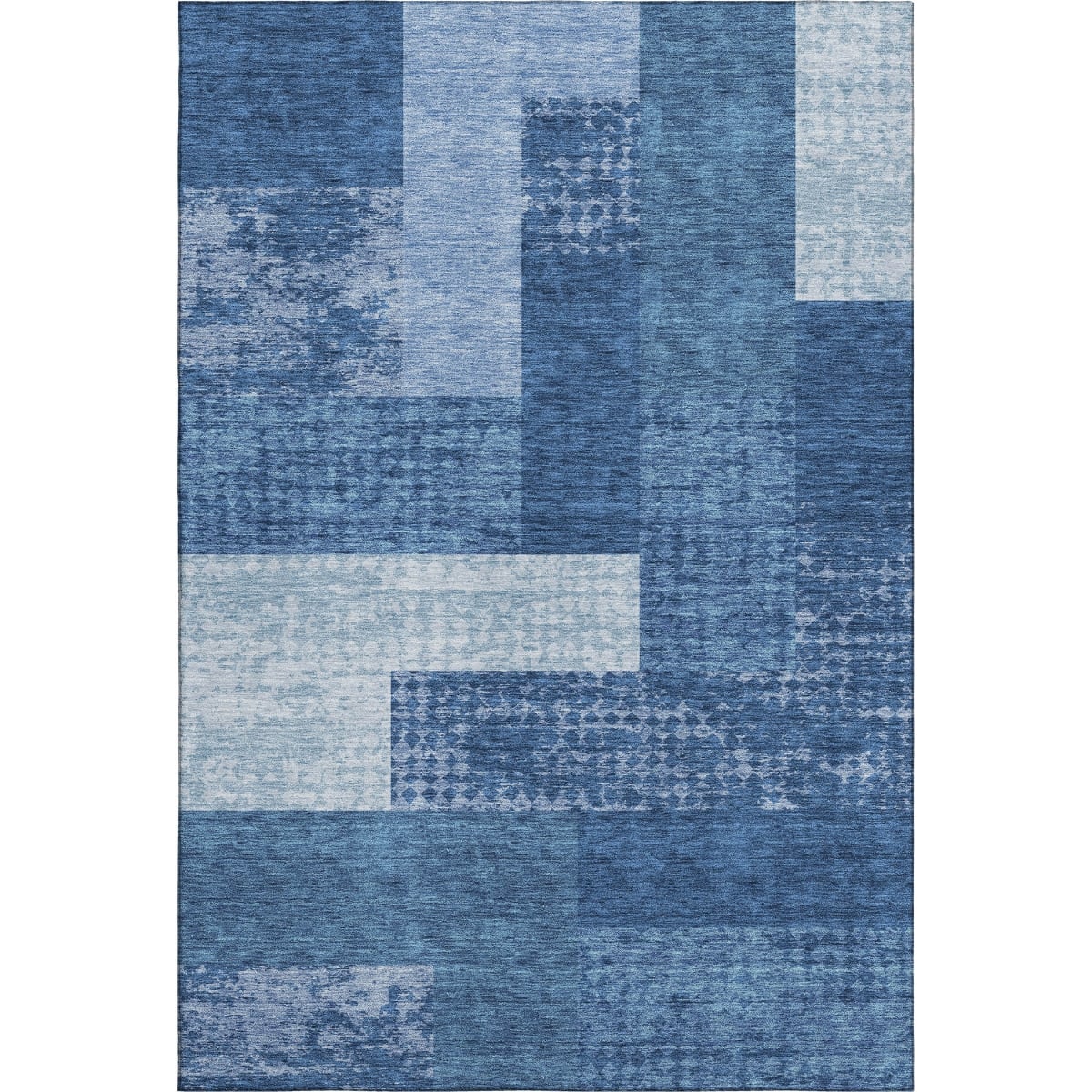 674970 10 x 14 ft. Navy Blue & Ivory Geometric Transitional Washable Machine Made Rectangle Area Rug with UV Protection