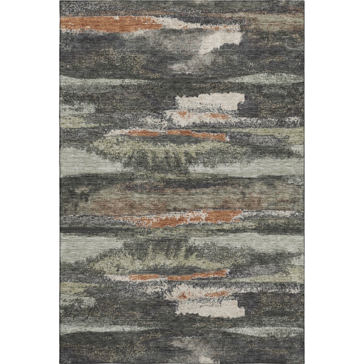 674988 10 x 14 ft. Charcoal Ivory & Copper Abstract Washable Machine Made Rectangle Area Rug with UV Protection