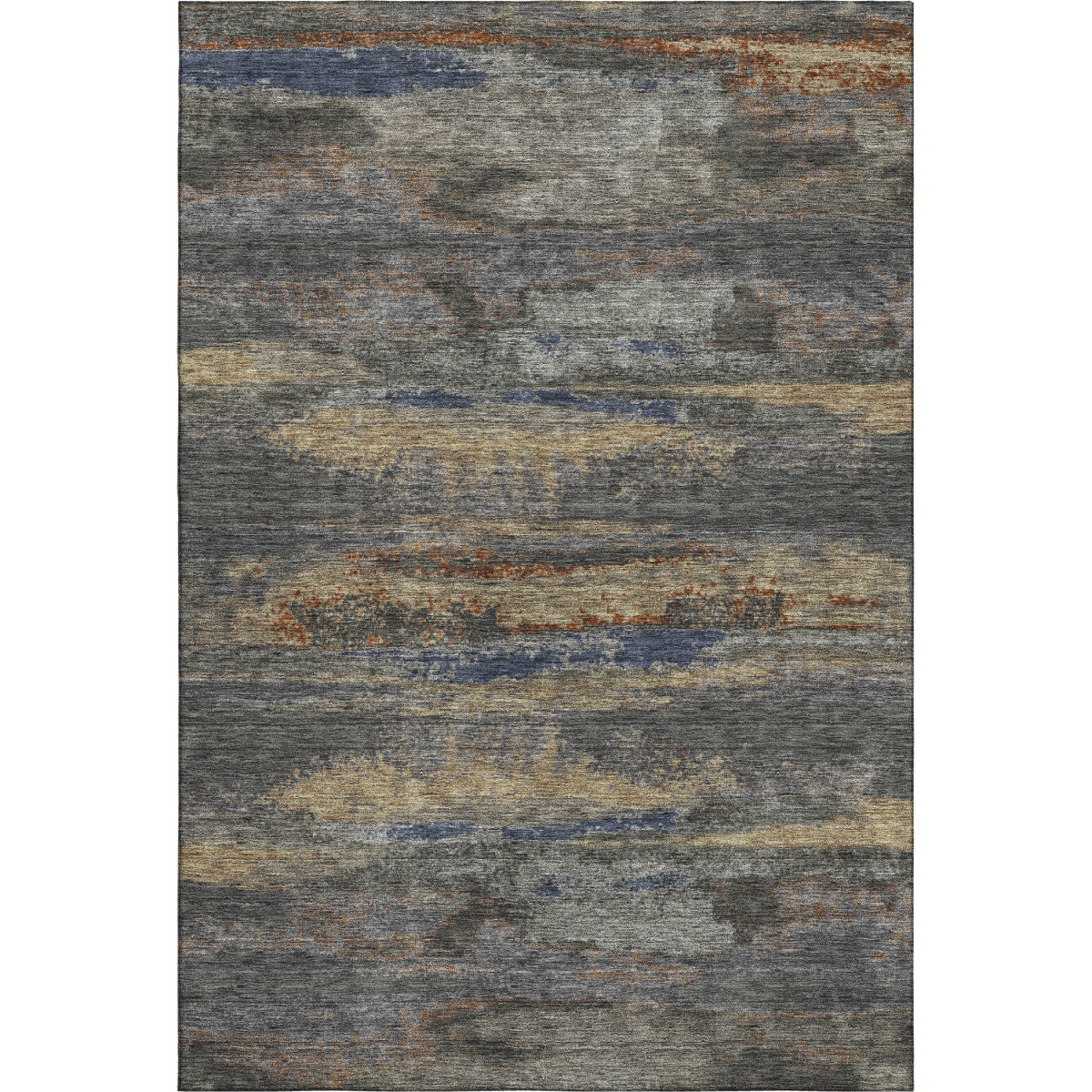 675002 5 x 8 ft. Graphite Gold & Blue Abstract Washable Machine Made Rectangle Area Rug with UV Protection