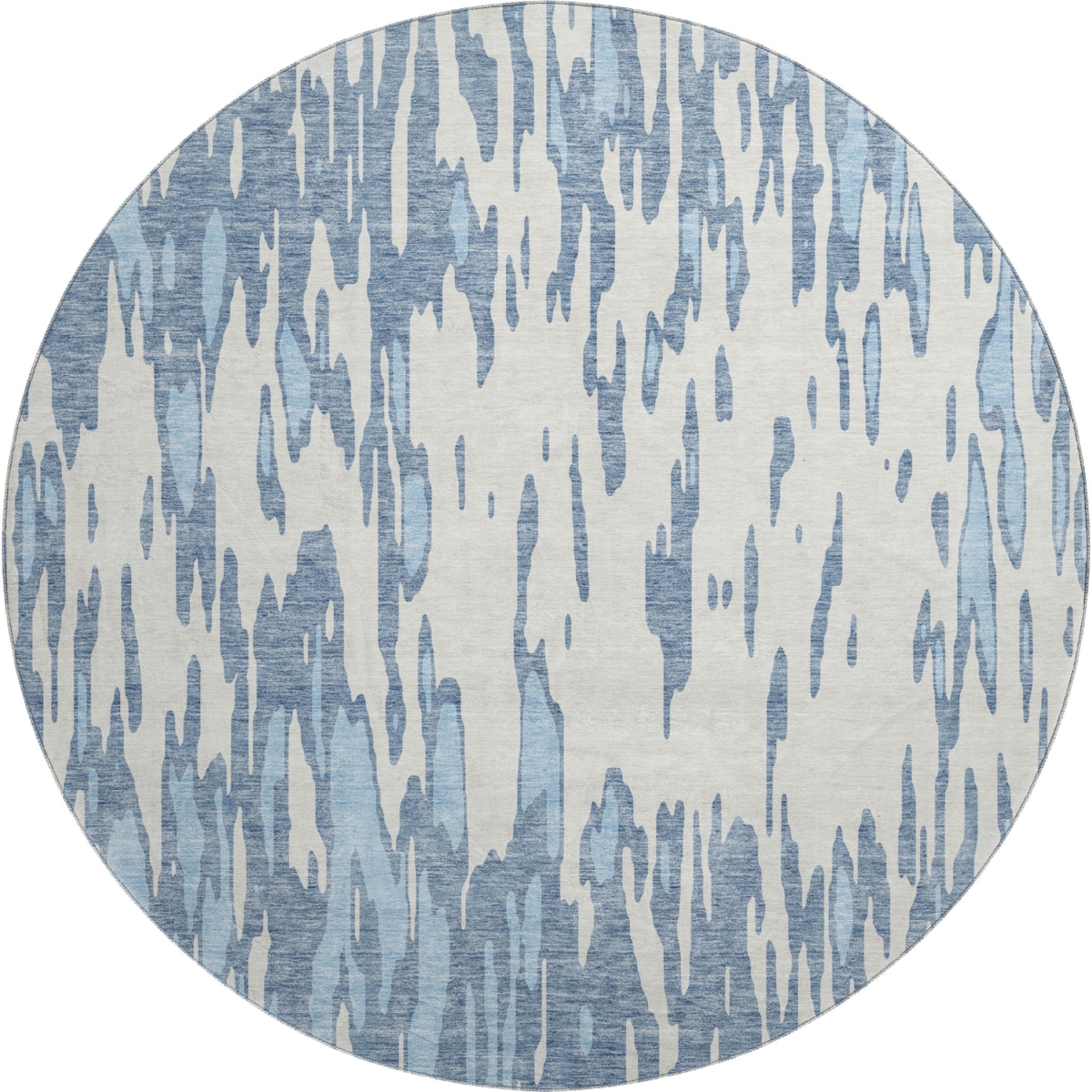 675147 8 ft. Denim Blue & Ivory Abstract Transitional Washable Round Area Rug with UV Protection