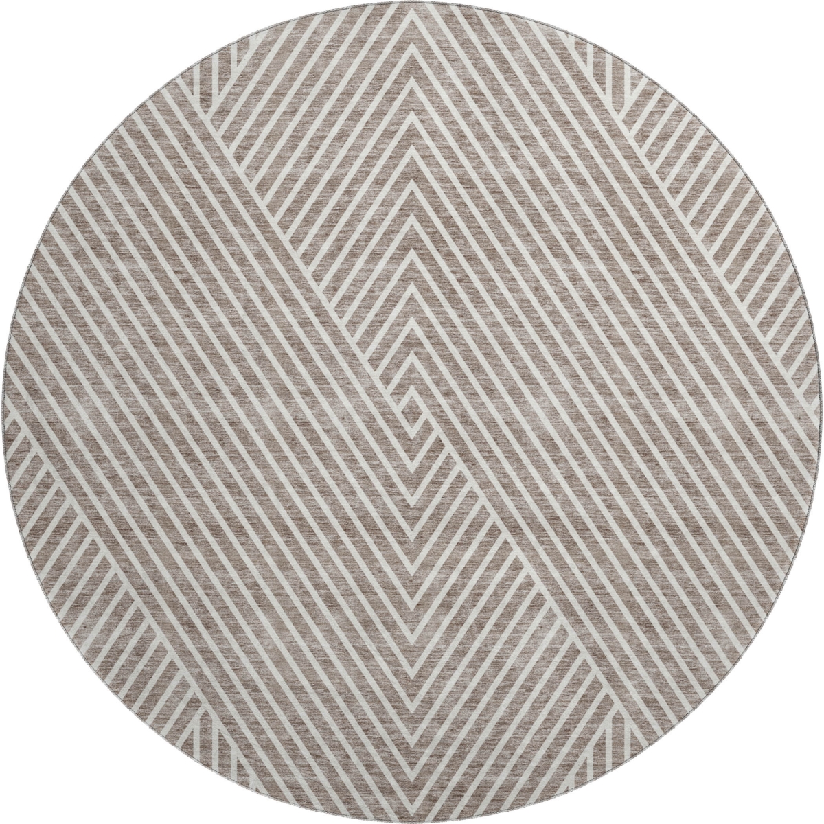 674667 8 ft. Taupe & Ivory Geometric Transitional Washable Round Area Rug with UV Protection