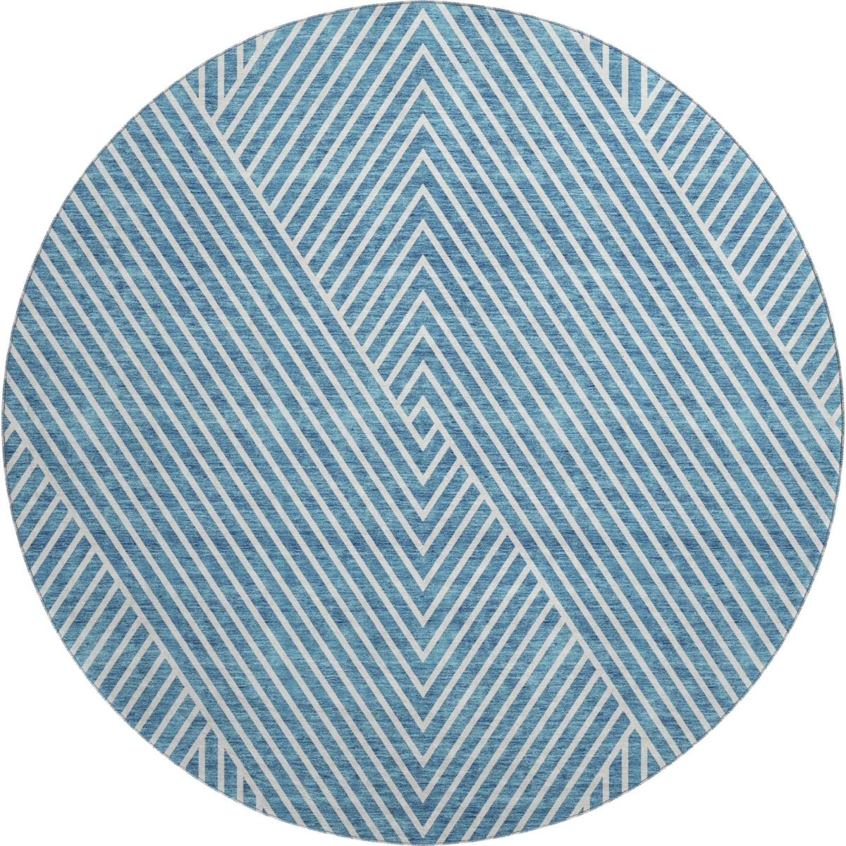 674673 8 ft. Teal & Ivory Geometric Transitional Washable Round Area Rug with UV Protection