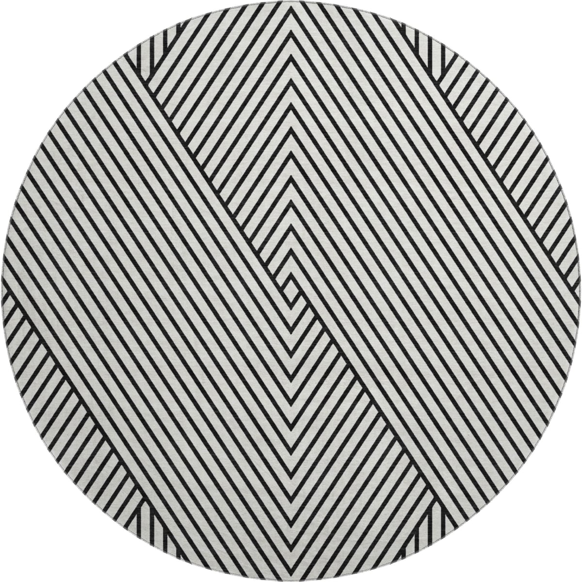 674685 8 ft. White & Black Geometric Transitional Washable Round Area Rug with UV Protection