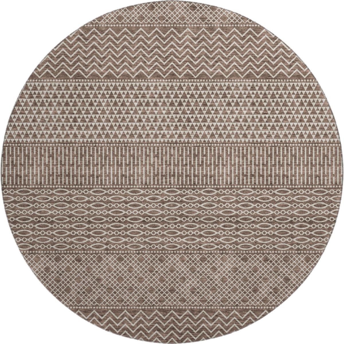 674769 8 ft. Brown & Beige Striped Transitional Washable Round Area Rug with UV Protection