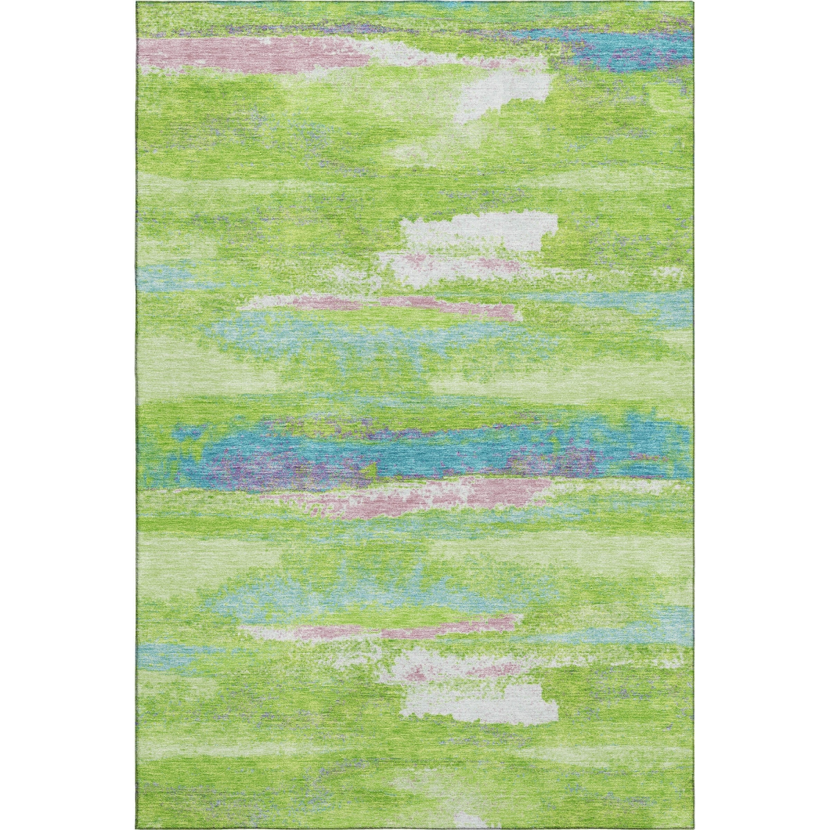 675020 5 x 8 ft. Lime Green Blue & Pink Abstract Washable Machine Made Rectangle Area Rug with UV Protection