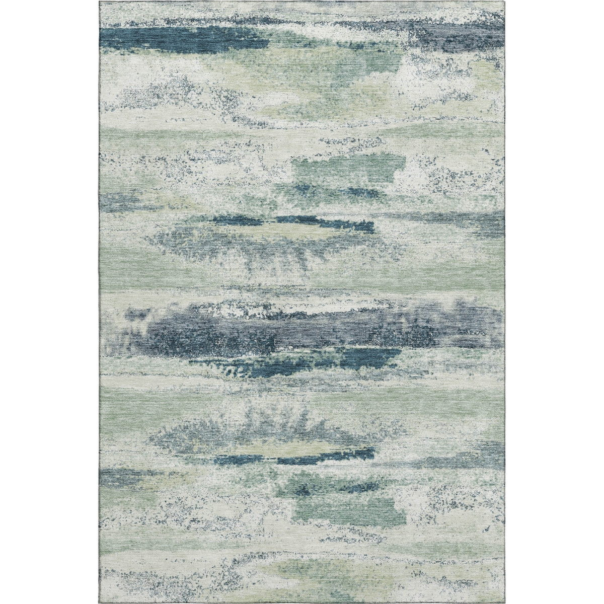 675029 9 x 12 ft. Mint Green, Ivory & Blue Abstract Washable Machine Made Rectangle Area Rug with UV Protection