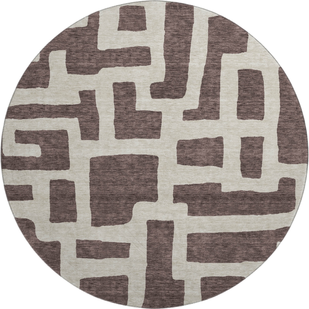 671777 8 ft. Chocolate & Beige Abstract Geometric Transitional Washable Round Area Rug with UV Protection