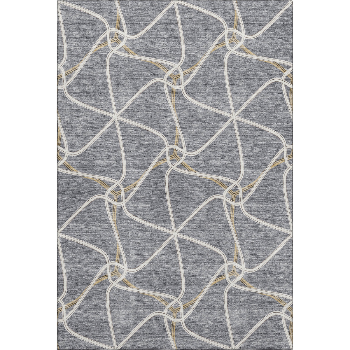 675376 8 x 10 ft. Gray Gold & Ivory Geometric Washable Machine Made Rectangle Area Rug with UV Protection