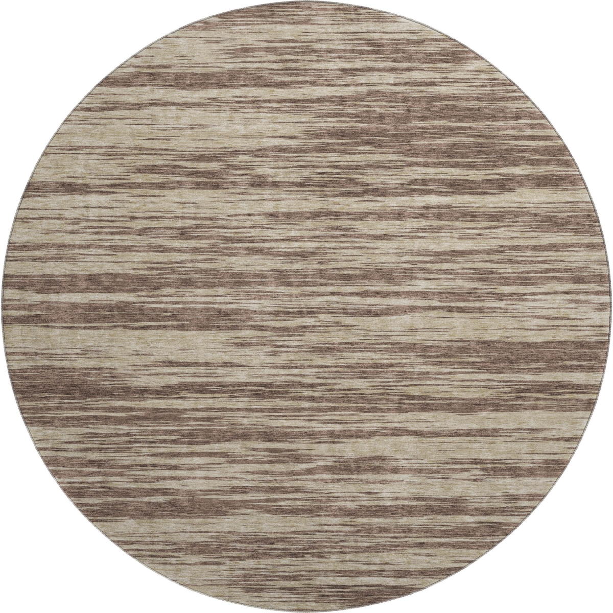 675579 8 ft. Brown & Beige Striped Transitional Washable Round Area Rug with UV Protection