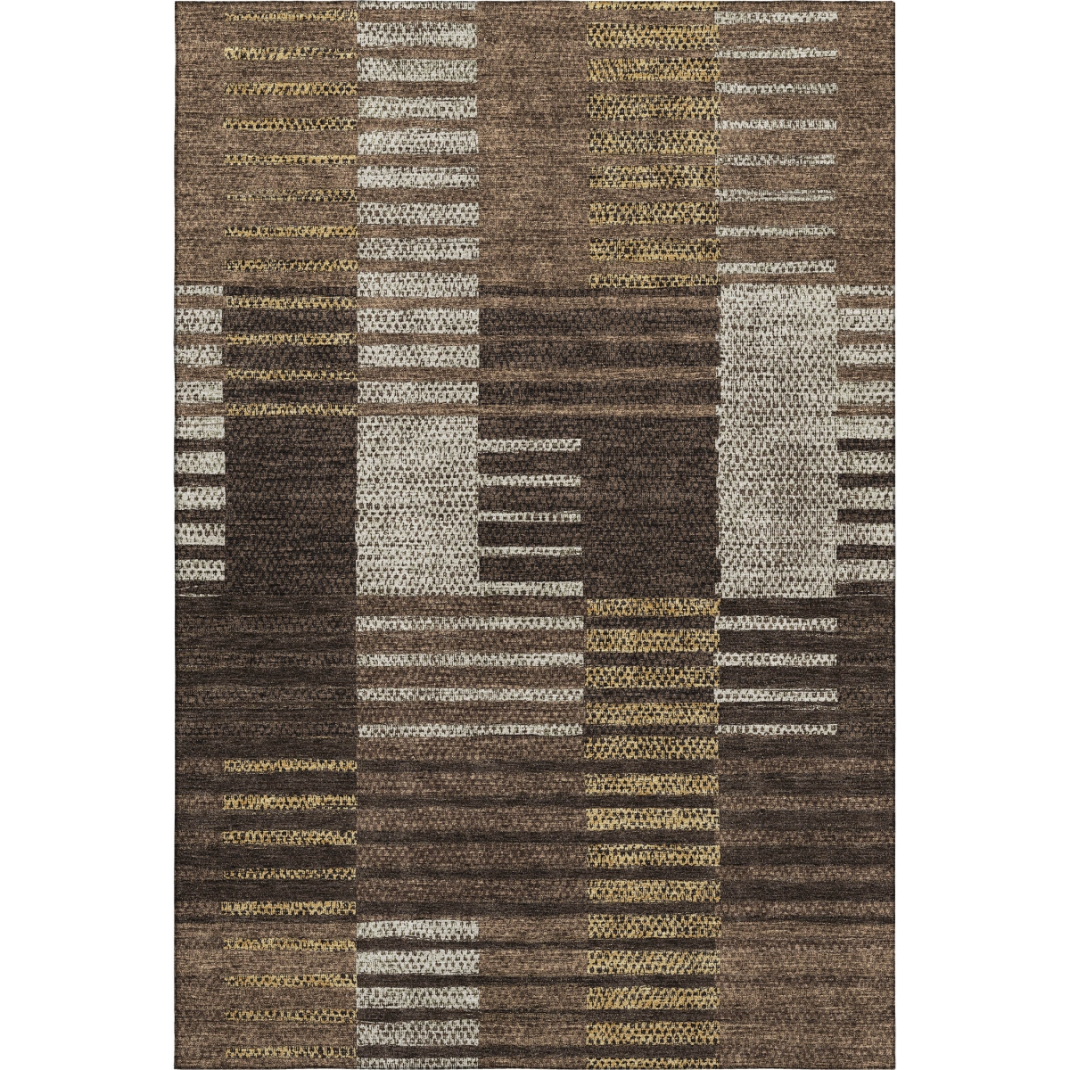 675656 5 x 8 ft. Chocolate Beige & Gold Striped Washable Machine Made Rectangle Area Rug with UV Protection