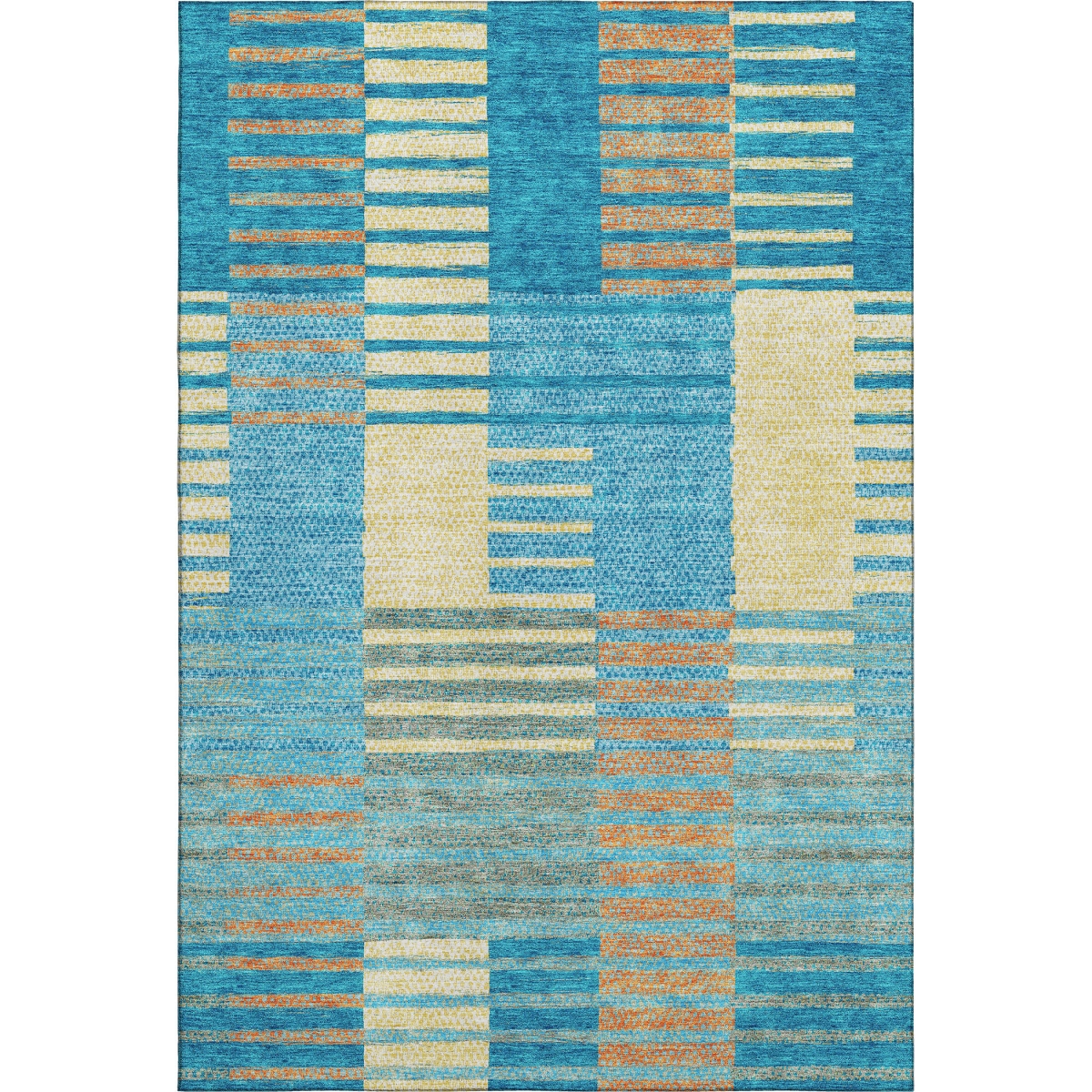 675682 8 x 10 ft. Teal Orange & Gold Striped Washable Machine Made Rectangle Area Rug with UV Protection