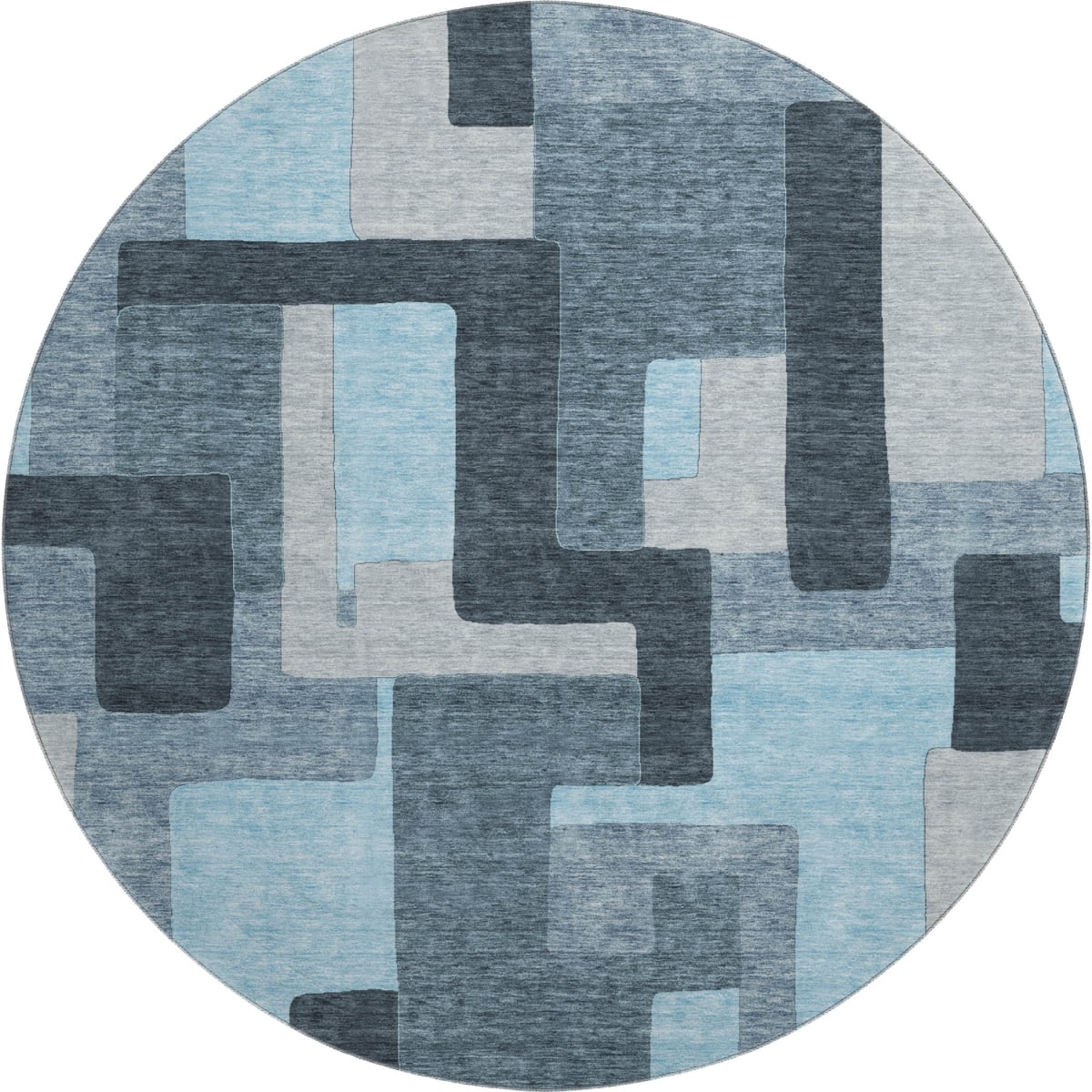 675741 8 ft. Sky Blue & Gray Geometric Washable Round Area Rug with UV Protection