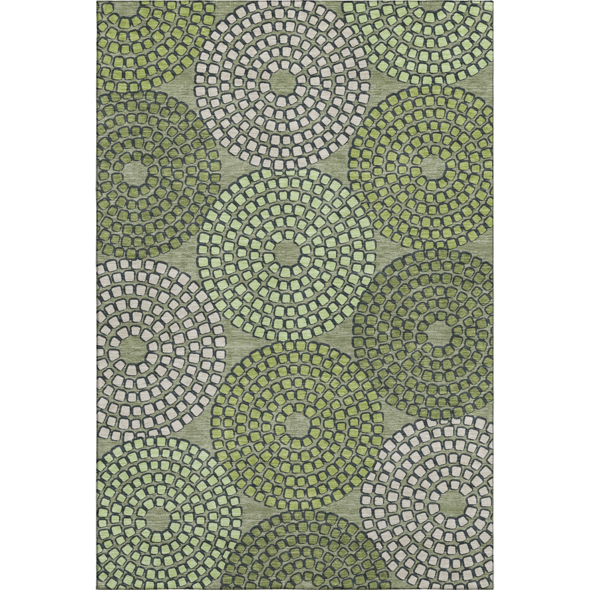 670147 10 x 14 ft. Olive Green Beige & Ivory Geometric Washable Machine Made Rectangle Area Rug with UV Protection
