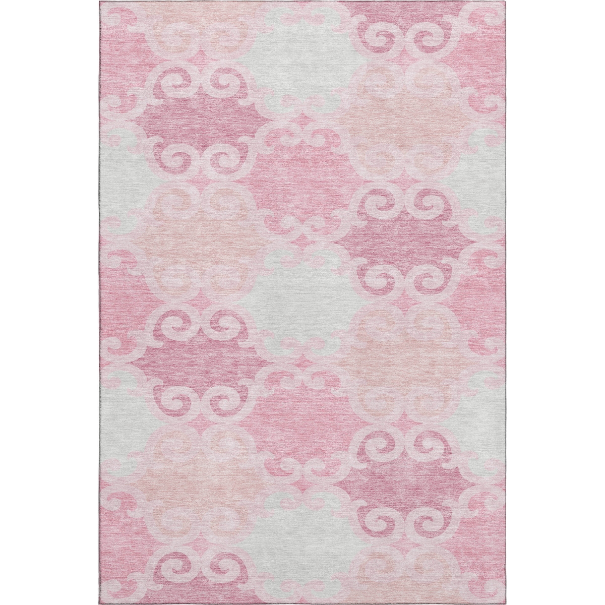 670213 10 x 14 ft. Pink, Gray & Silver Trellis Washable Machine Made Rectangle Area Rug with UV Protection