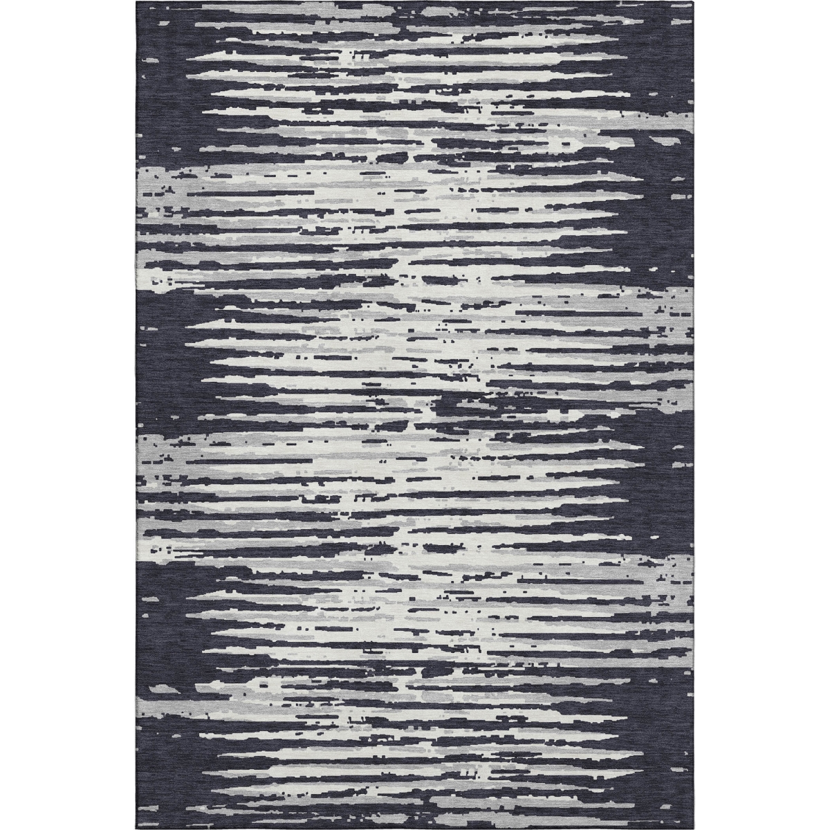 670531 10 x 14 ft. Black & Ivory Striped Transitional Washable Machine Made Rectangle Area Rug with UV Protection