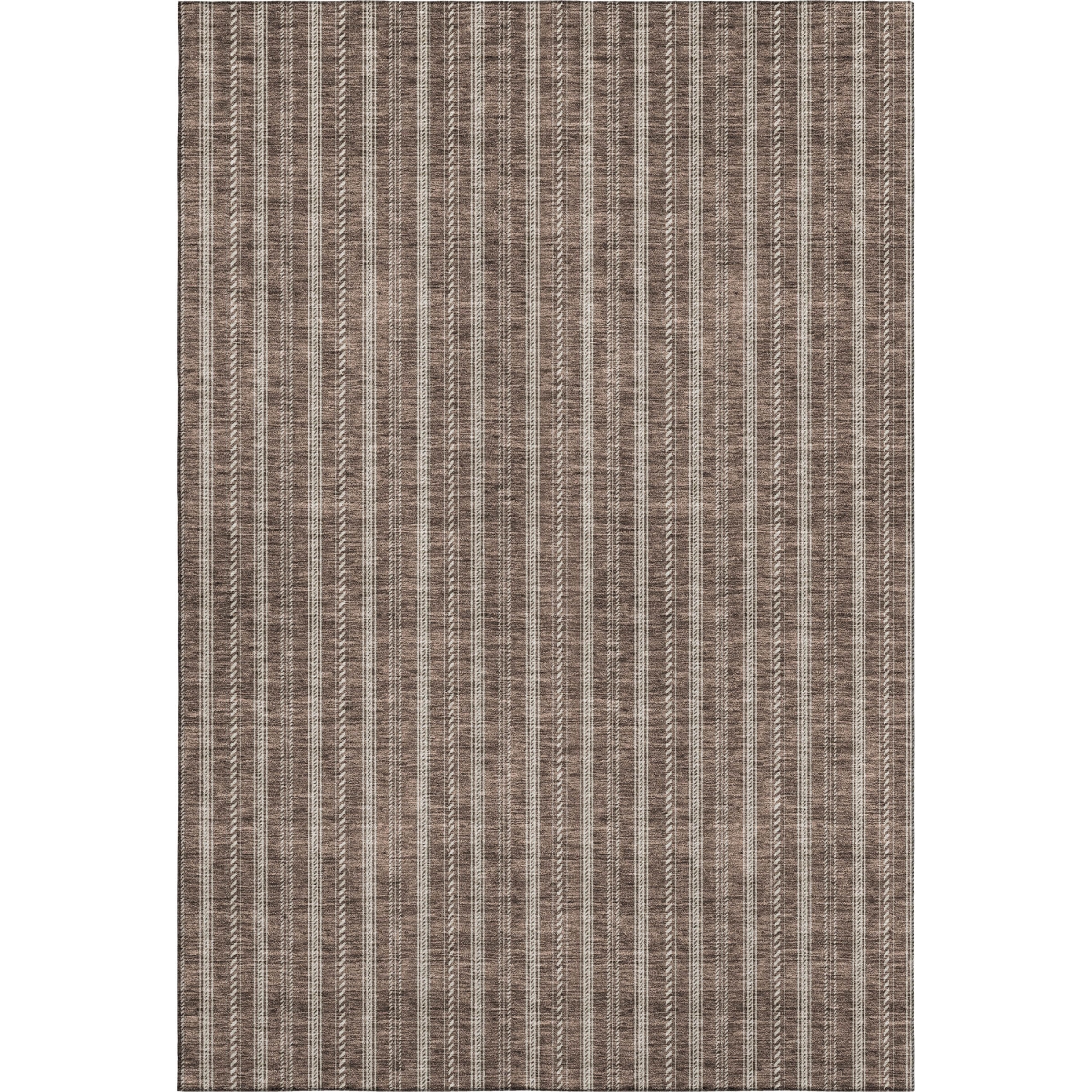 673839 5 x 8 ft. Brown & Ivory Striped Transitional Washable Machine Made Rectangle Area Rug with UV Protection