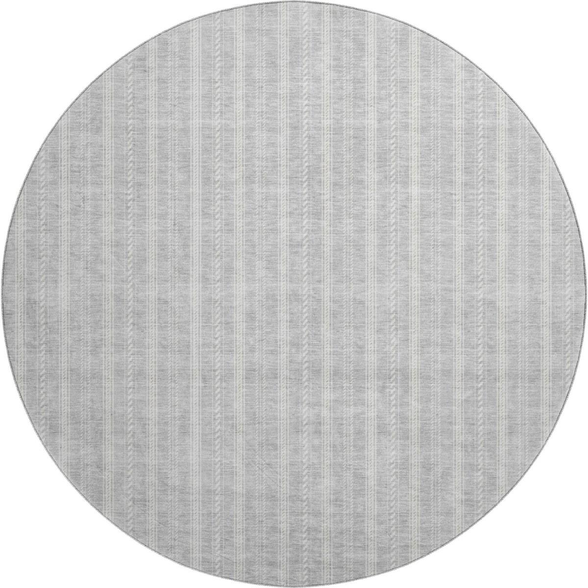 673876 8 ft. Silver & Ivory Striped Transitional Washable Round Area Rug with UV Protection