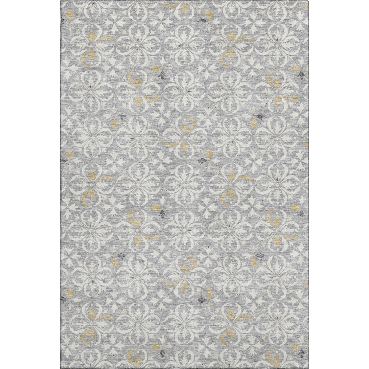 673929 5 x 8 ft. Gray & Ivory Floral Transitional Washable Machine Made Rectangle Area Rug with UV Protection