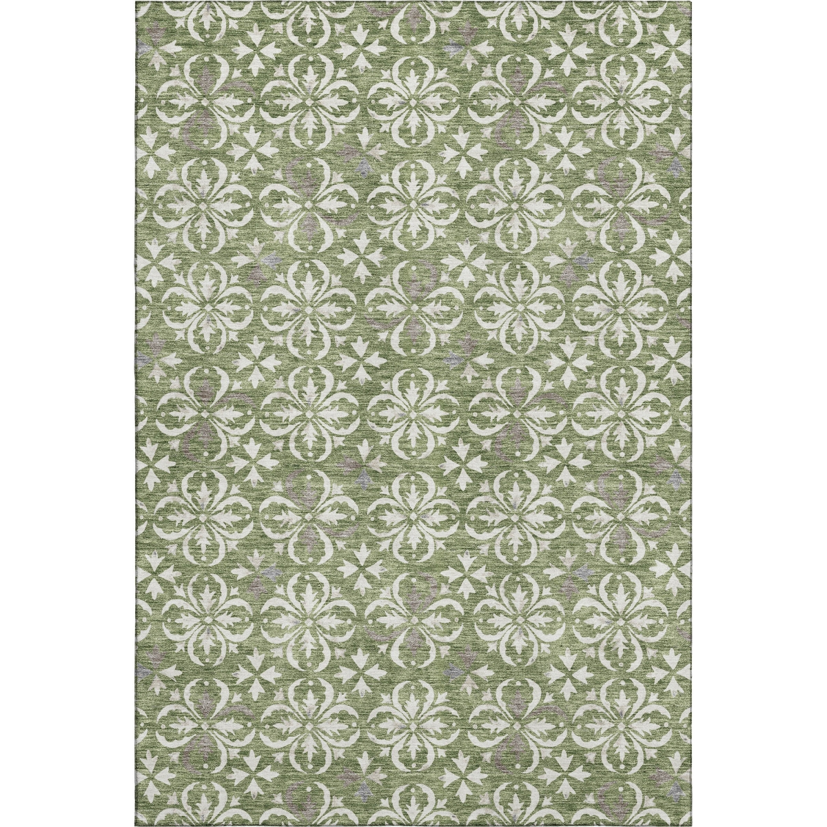 673938 9 x 12 ft. Green & Ivory Floral Transitional Washable Machine Made Rectangle Area Rug with UV Protection