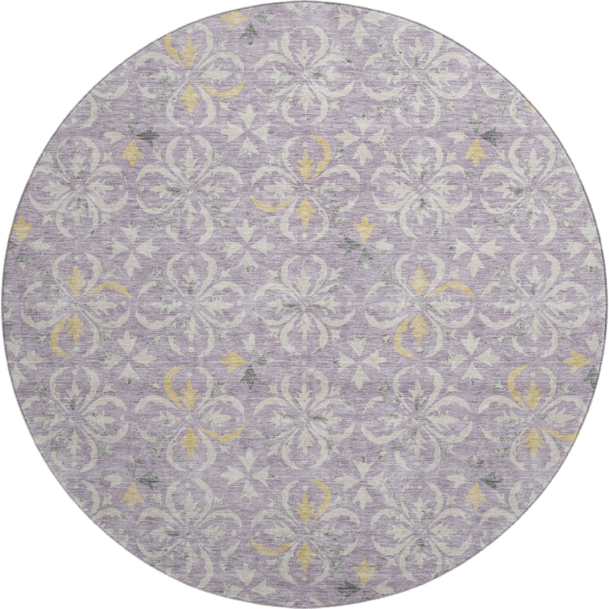 673948 8 ft. Lavender & Ivory Floral Transitional Washable Round Area Rug with UV Protection