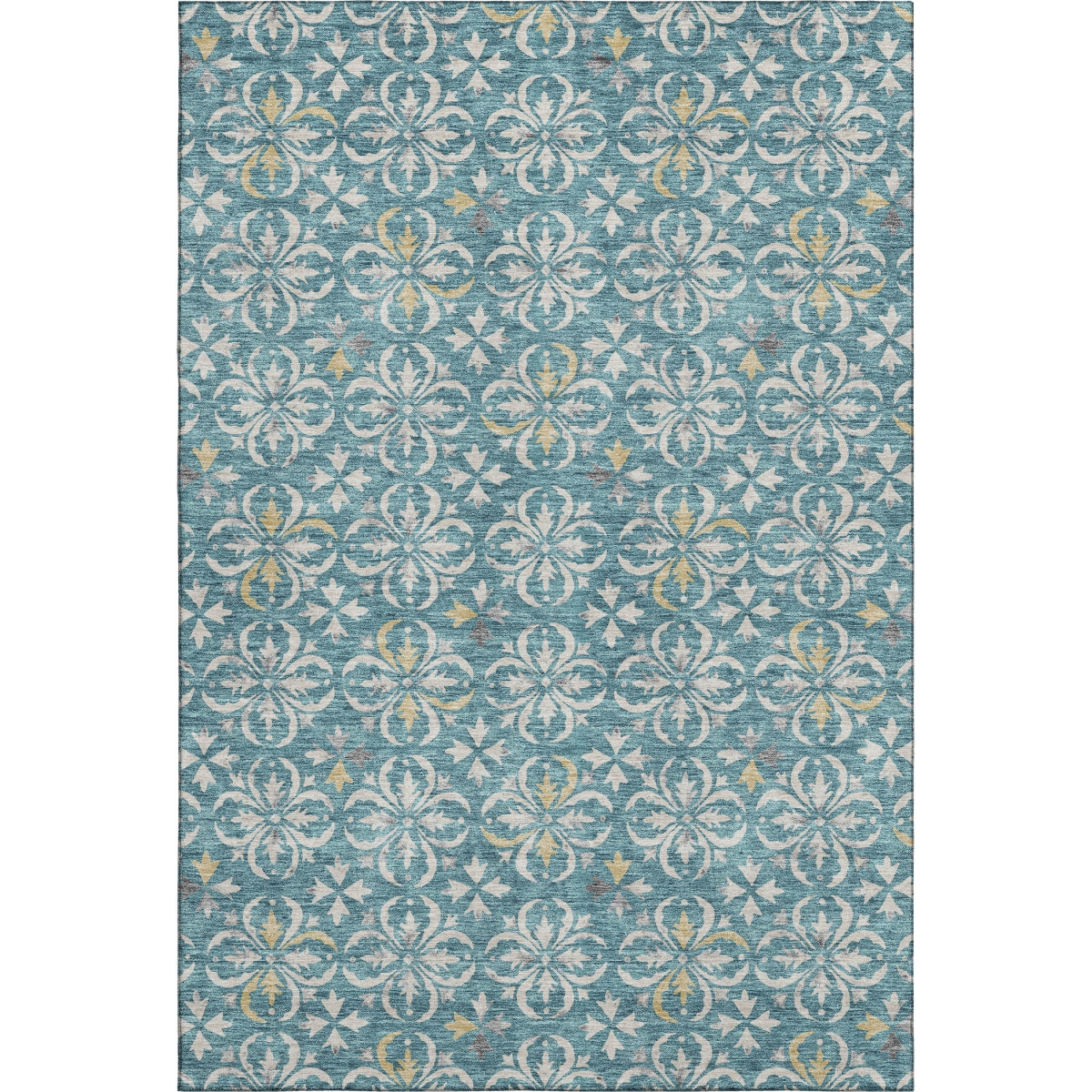 673975 10 x 14 ft. Teal & Ivory Floral Transitional Washable Machine Made Rectangle Area Rug with UV Protection