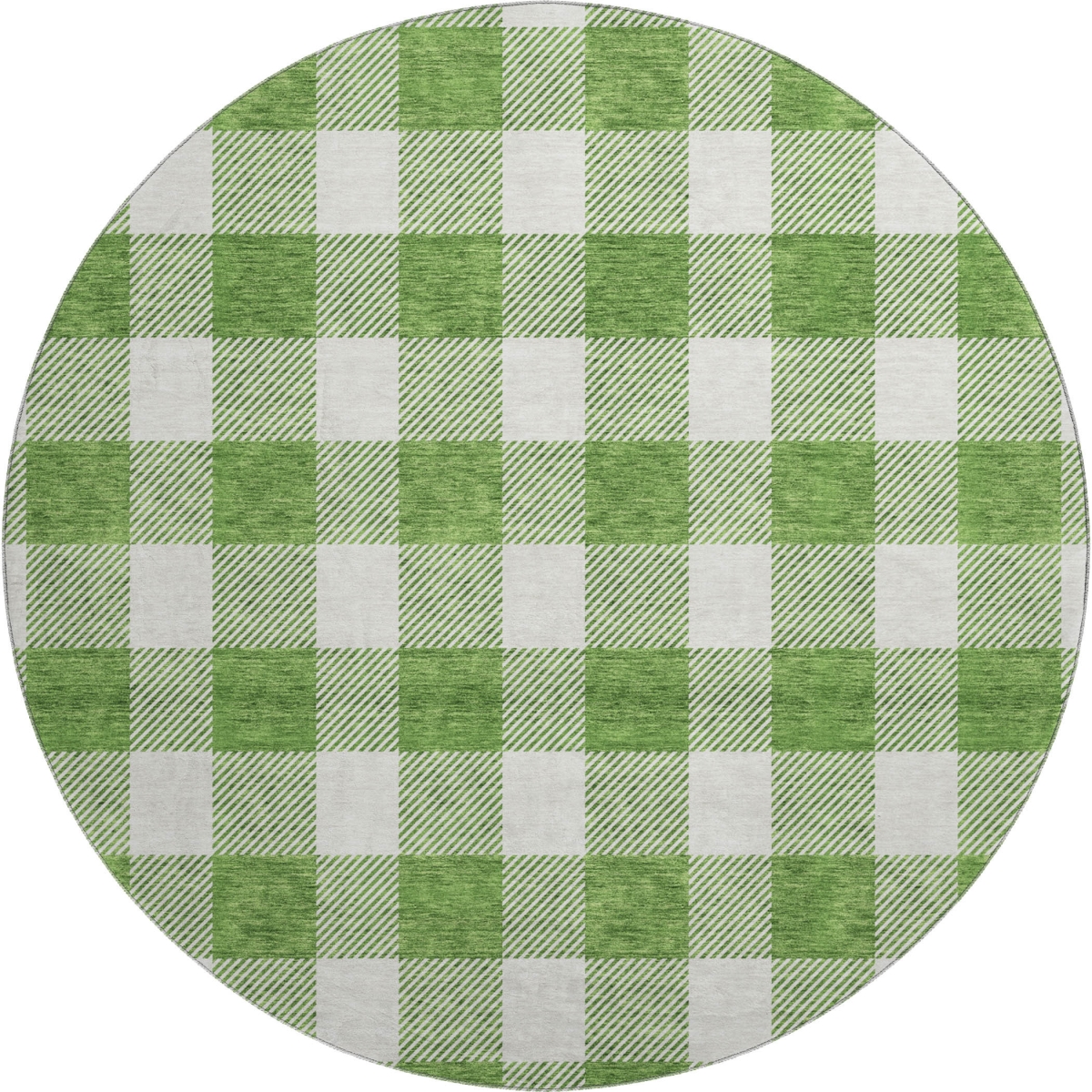 673378 8 ft. Green & Ivory Plaid Transitional Washable Round Area Rug with UV Protection
