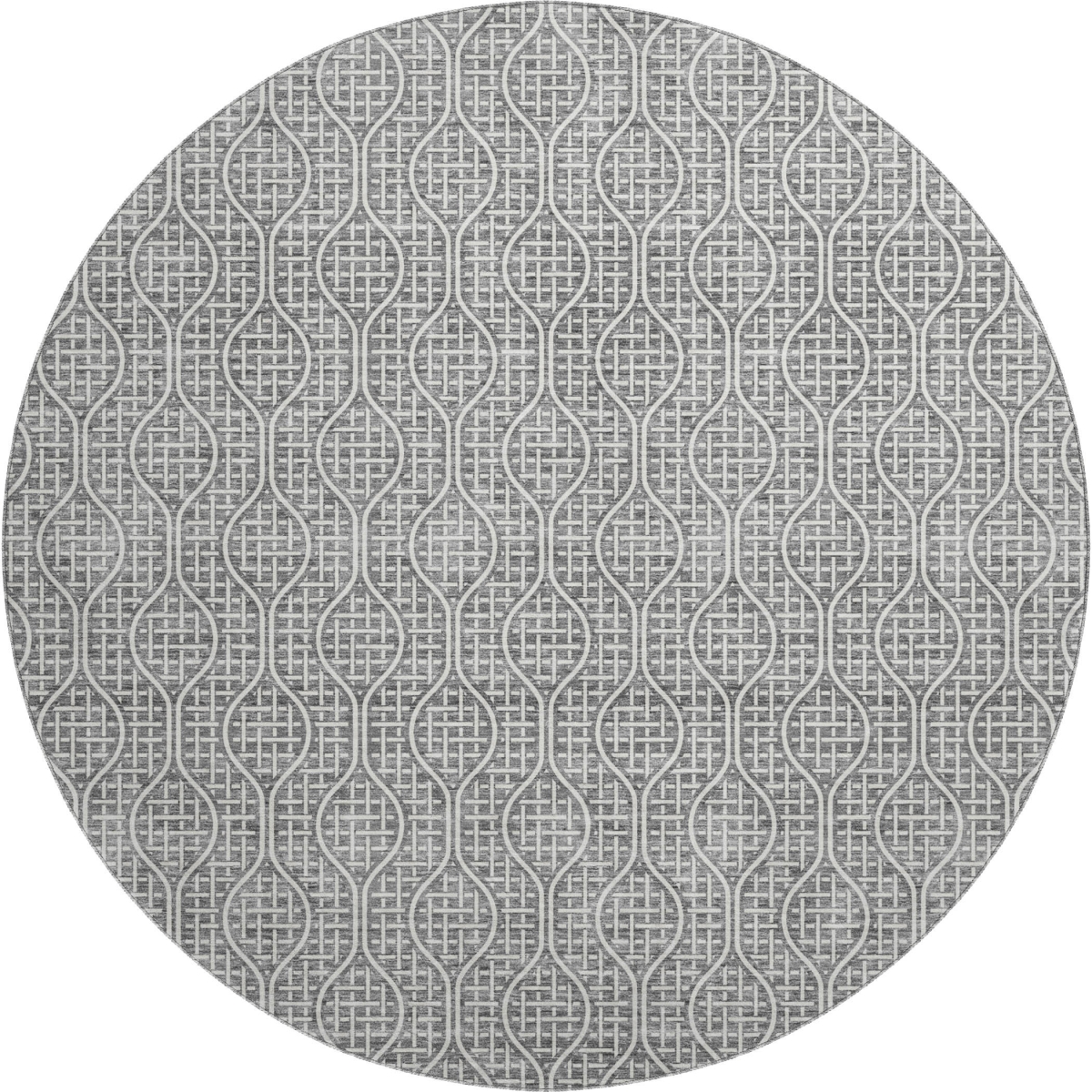 673624 8 ft. Gray & Ivory Geometric Transitional Washable Round Area Rug with UV Protection