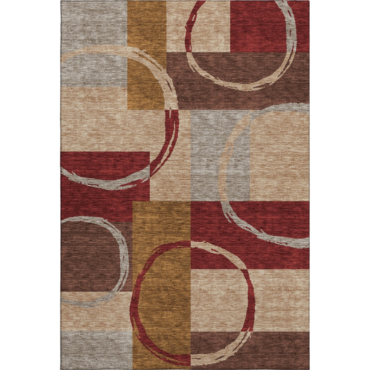 675098 5 x 8 ft. Wheat Burgundy & Gray Geometric Washable Machine Made Rectangle Area Rug with UV Protection