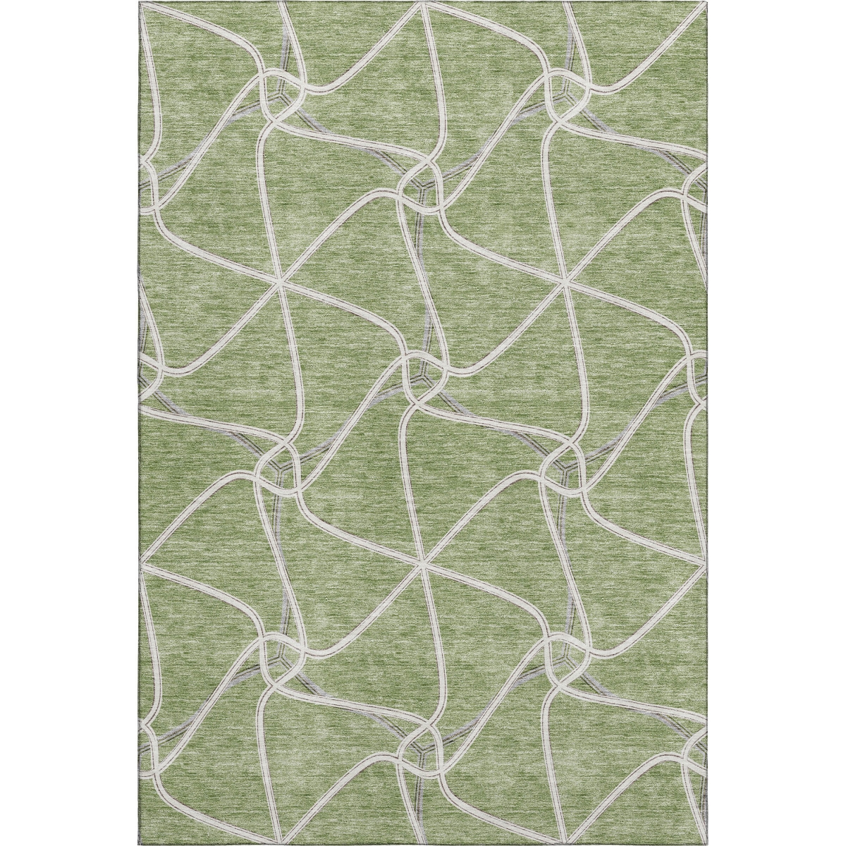 675347 9 x 12 ft. Artichoke Green & Ivory Geometric Transitional Washable Machine Made Rectangle Area Rug with UV Protection