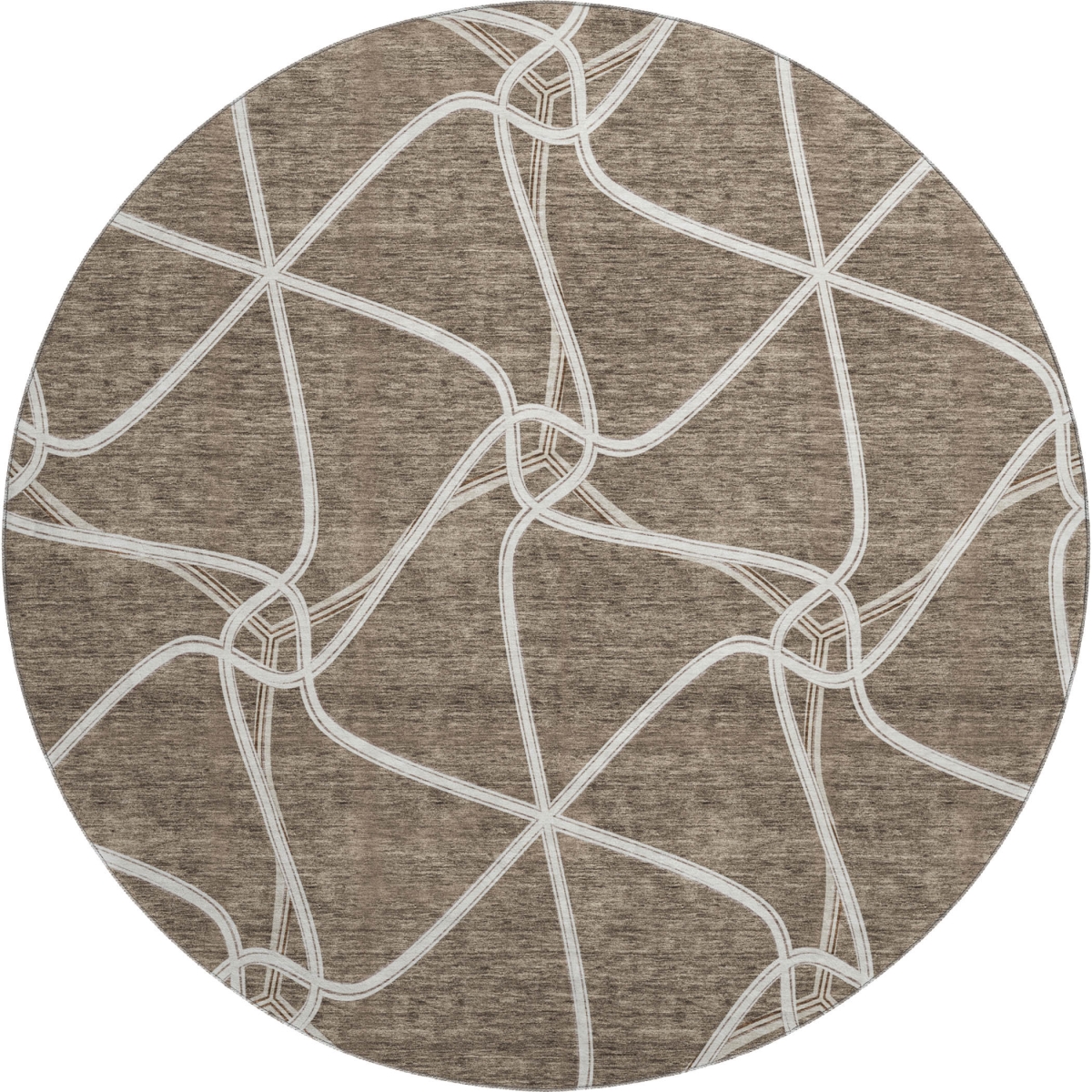 675363 8 ft. Brown & Ivory Geometric Transitional Washable Round Area Rug with UV Protection