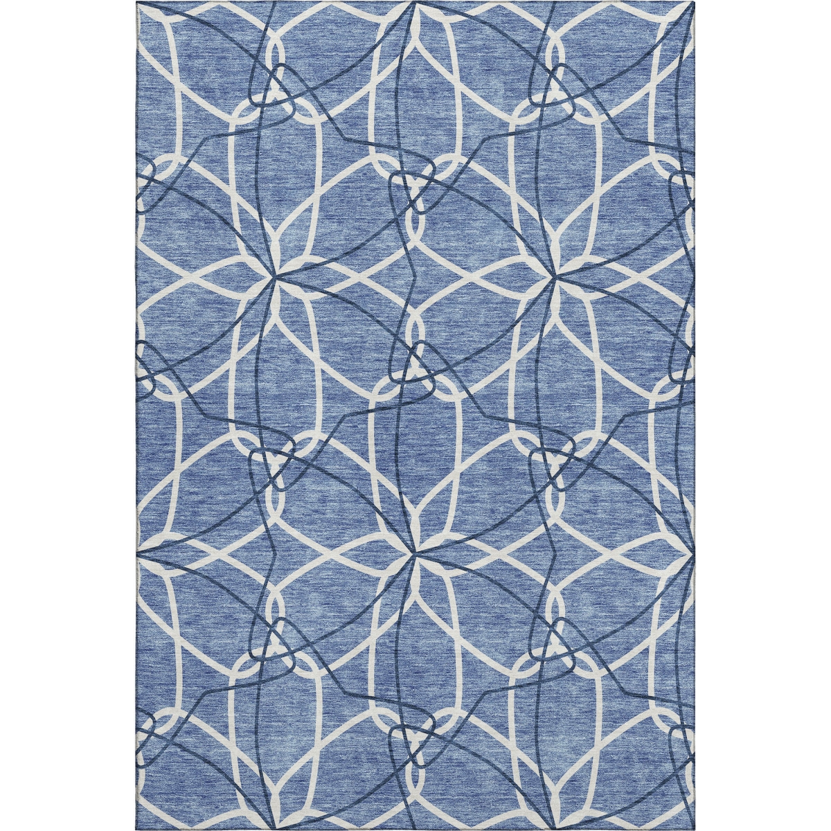 675497 9 x 12 ft. Denim Blue & Ivory Geometric Transitional Washable Machine Made Rectangle Area Rug with UV Protection