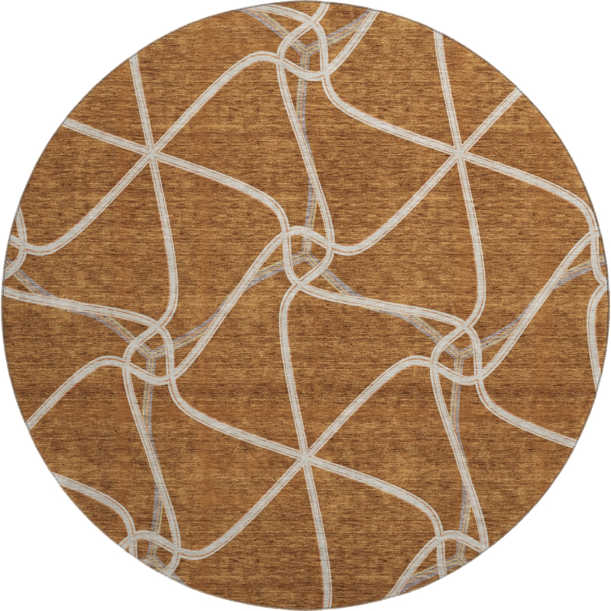 675387 8 ft. Rust & Ivory Geometric Transitional Washable Round Area Rug with UV Protection