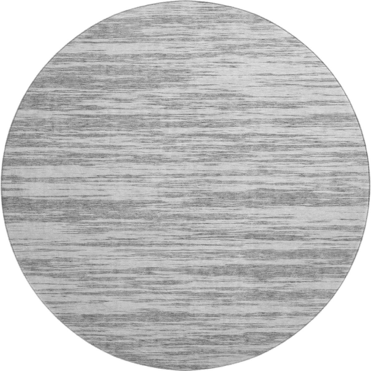 675597 8 ft. Gray & Silver Striped Transitional Washable Round Area Rug with UV Protection