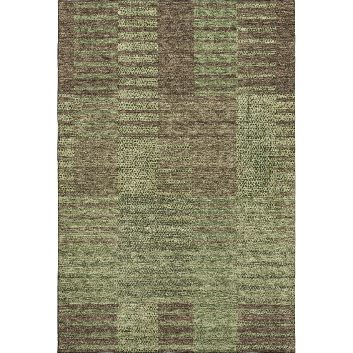 675672 10 x 14 ft. Coffee & Green Striped Washable Machine Made Rectangle Area Rug with UV Protection