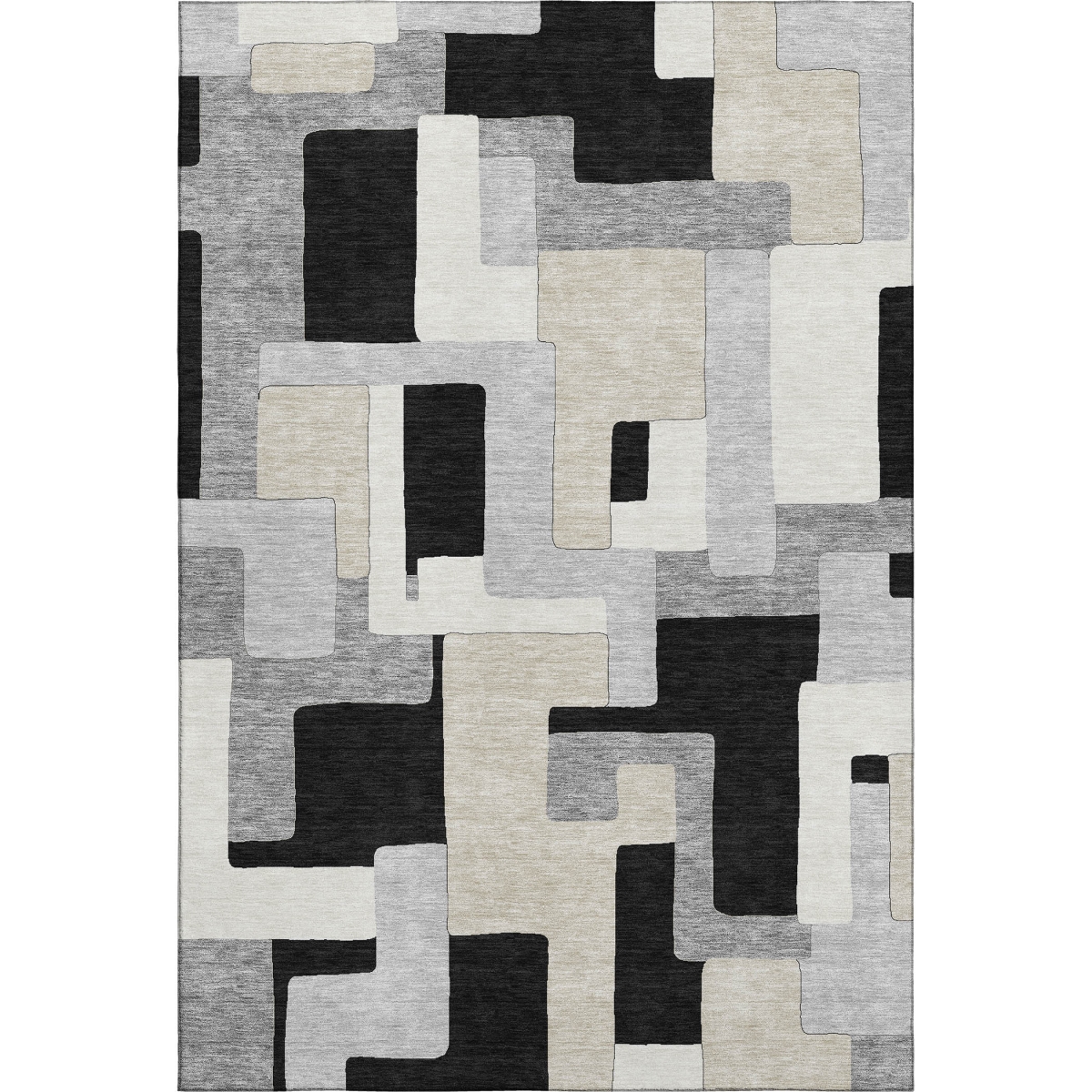 675696 10 x 14 ft. Black Ivory & Beige Geometric Transitional Washable Machine Made Rectangle Area Rug with UV Protection