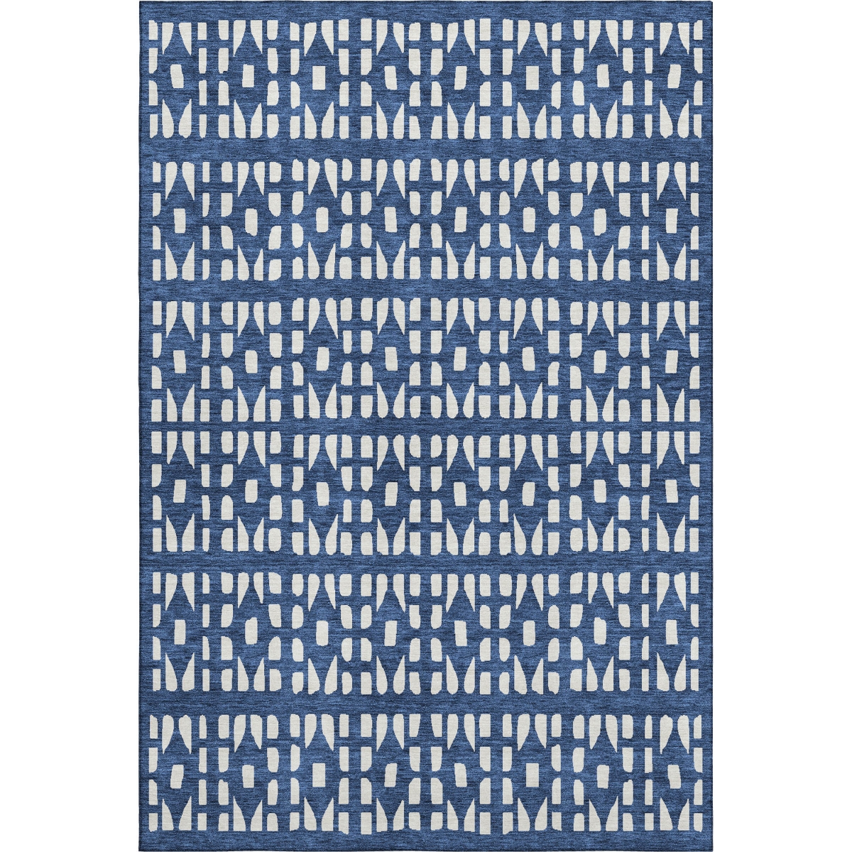 676280 5 x 8 ft. Navy Blue & Ivory Geometric Transitional Washable Machine Made Rectangle Area Rug with UV Protection
