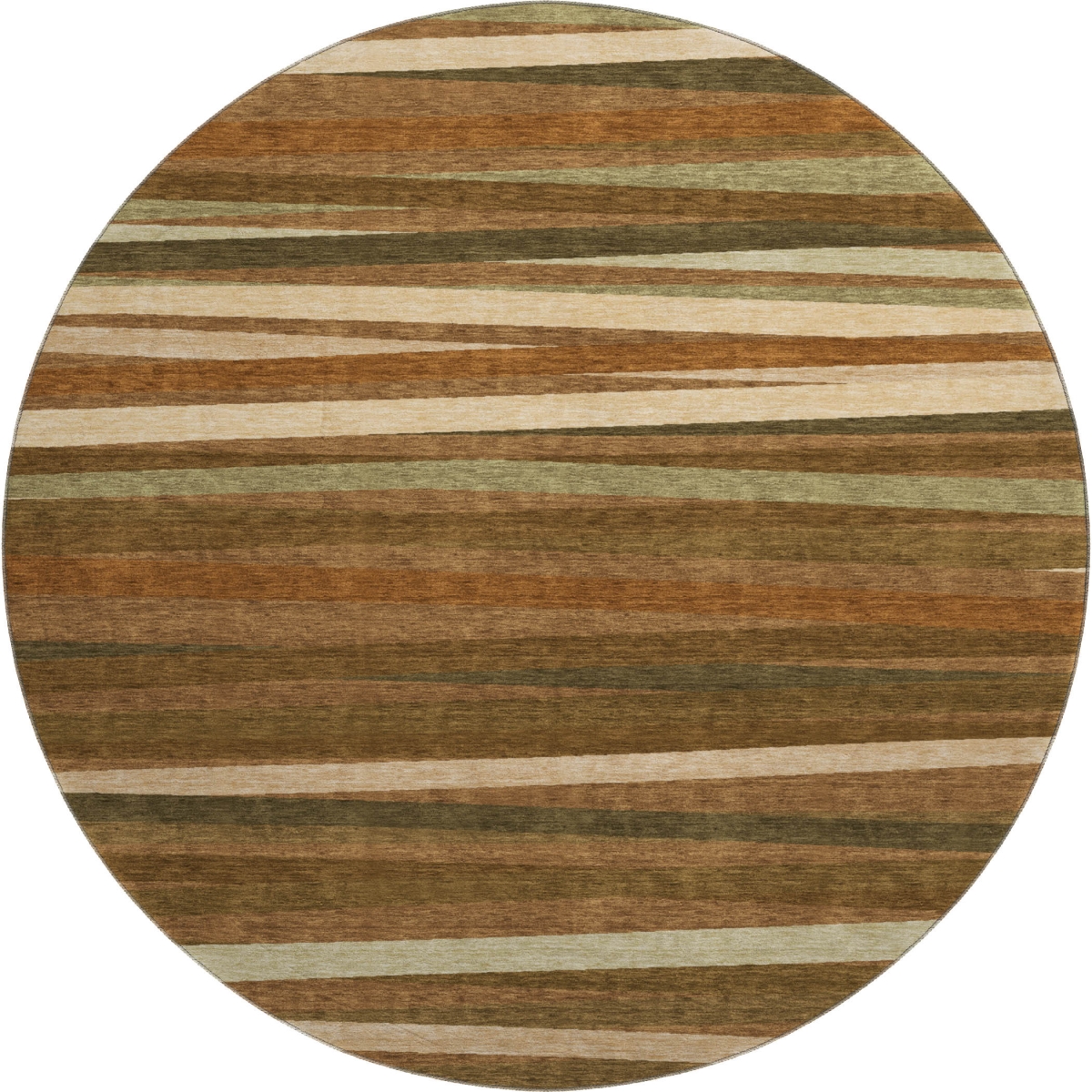 678517 8 ft. Rust Brown & Copper Striped Washable Round Area Rug with UV Protection