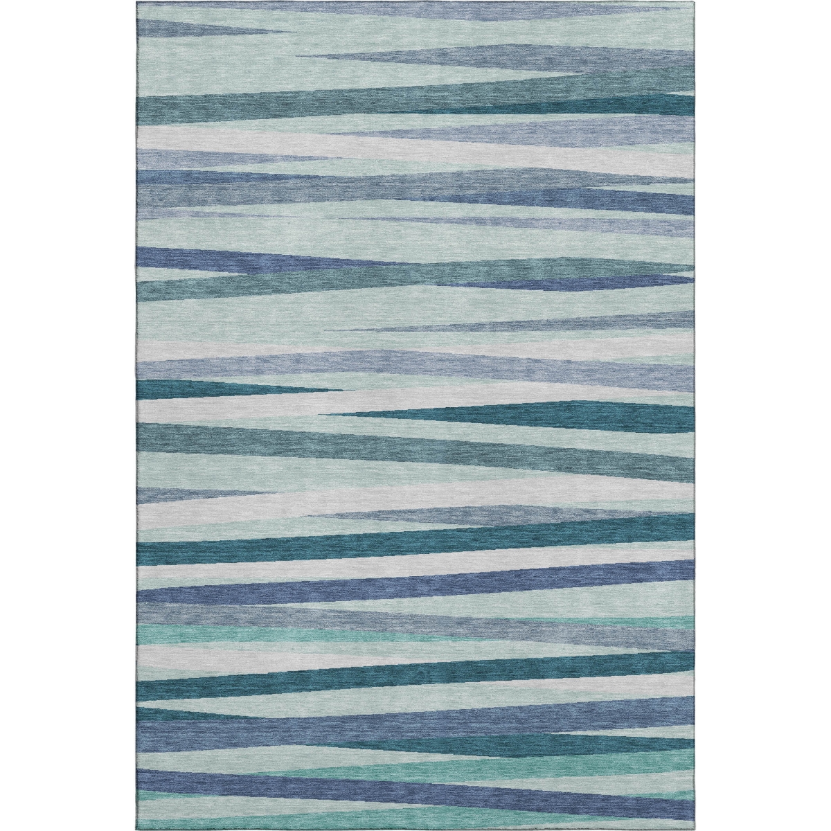 678524 8 x 10 ft. Teal Ivory & Blue Striped Washable Machine Made Rectangle Area Rug with UV Protection